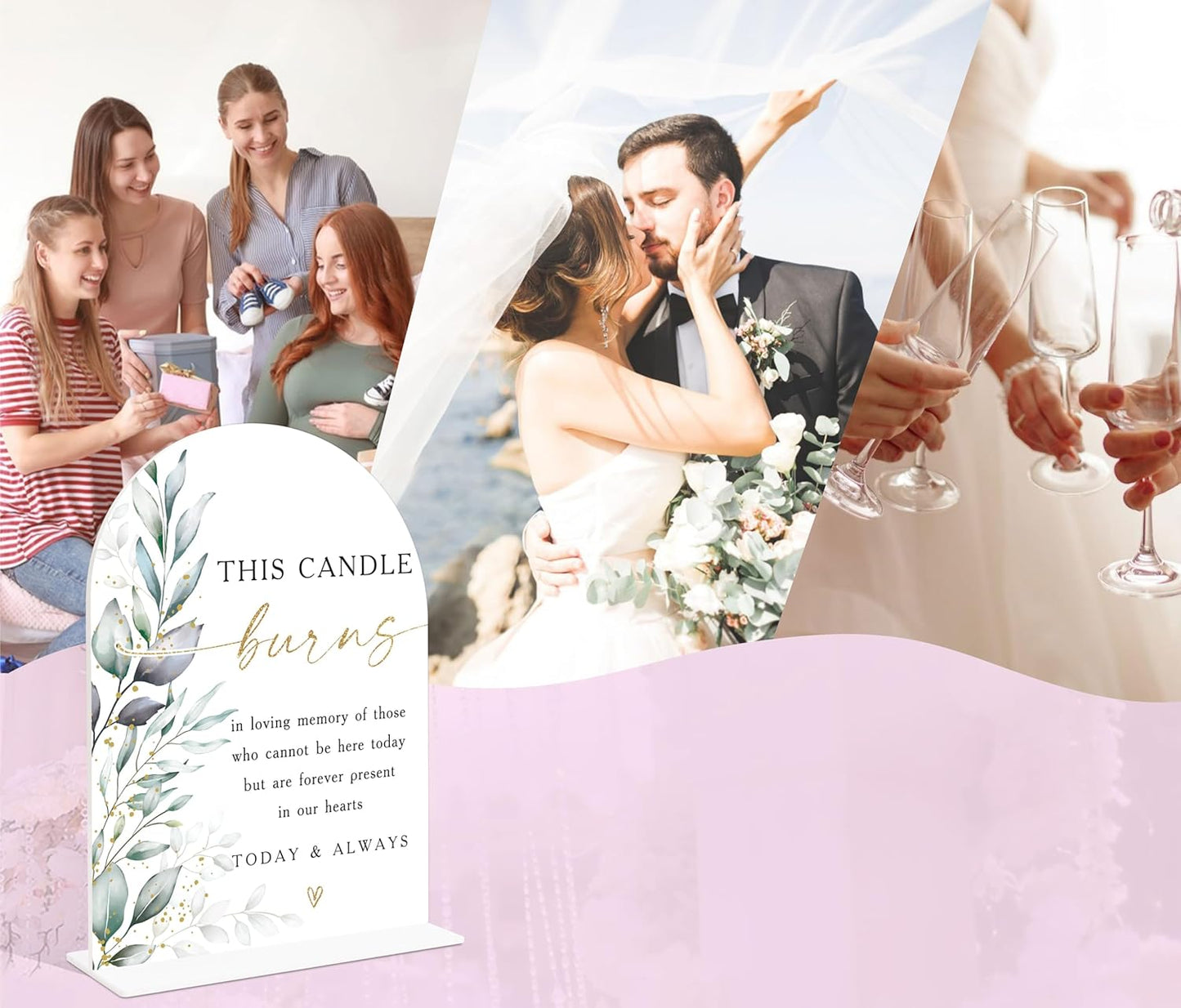 Acrylic Wedding Signs, Greenery Theme This Candle Burns in Loving Memory of, Memorial Table Sign for Wedding, Bridal Shower Table Decor with Stand, Engagement, Anniversary, Newlywed Event Supplies, 25