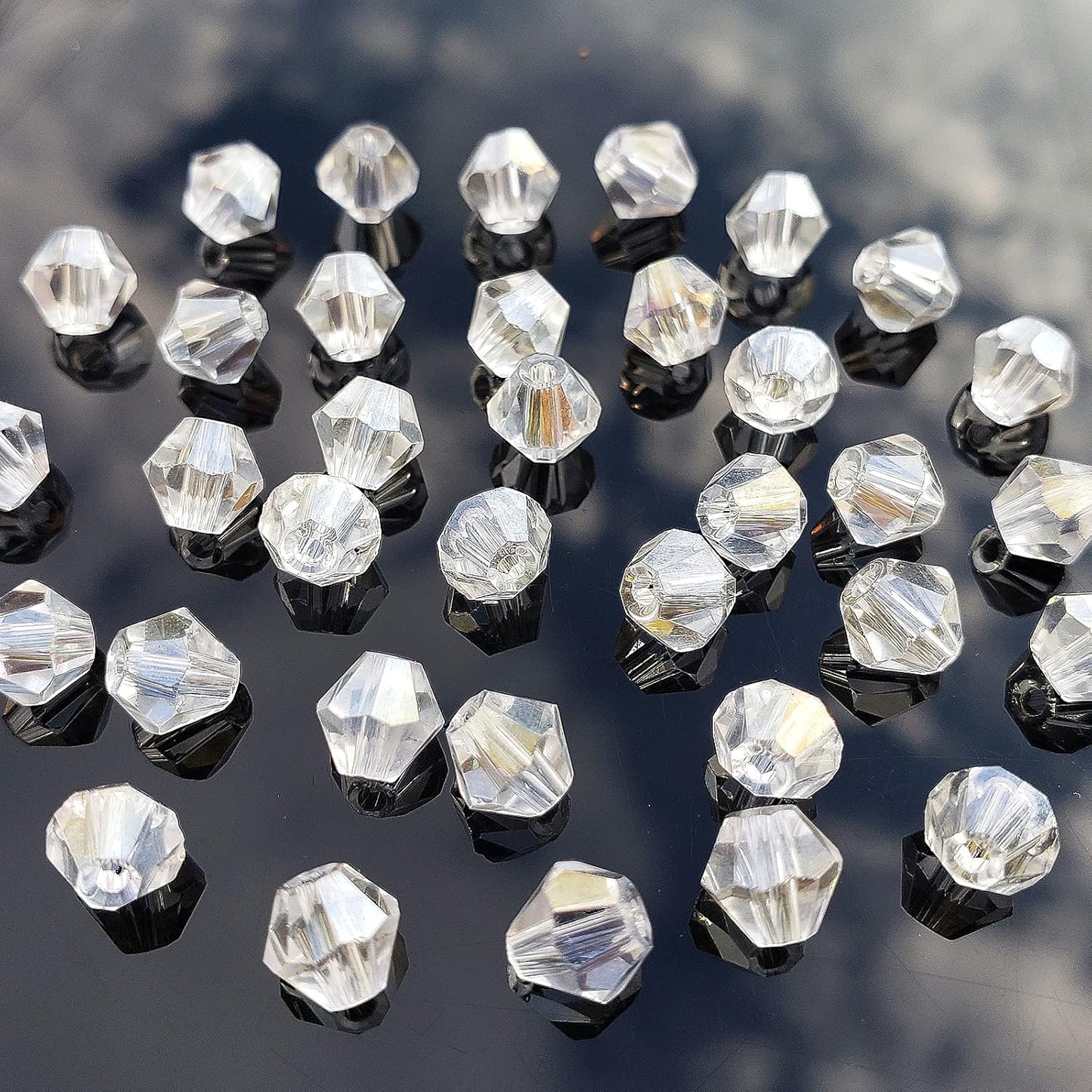 4mm Bicone 1800Pcs White AB Crystal Glass Beads Small Faceted Bicone Shape Crystal Glass Spacer Beads for Bracelet Necklace Decorative Hand Jewelry Making (White AB, 4MM)