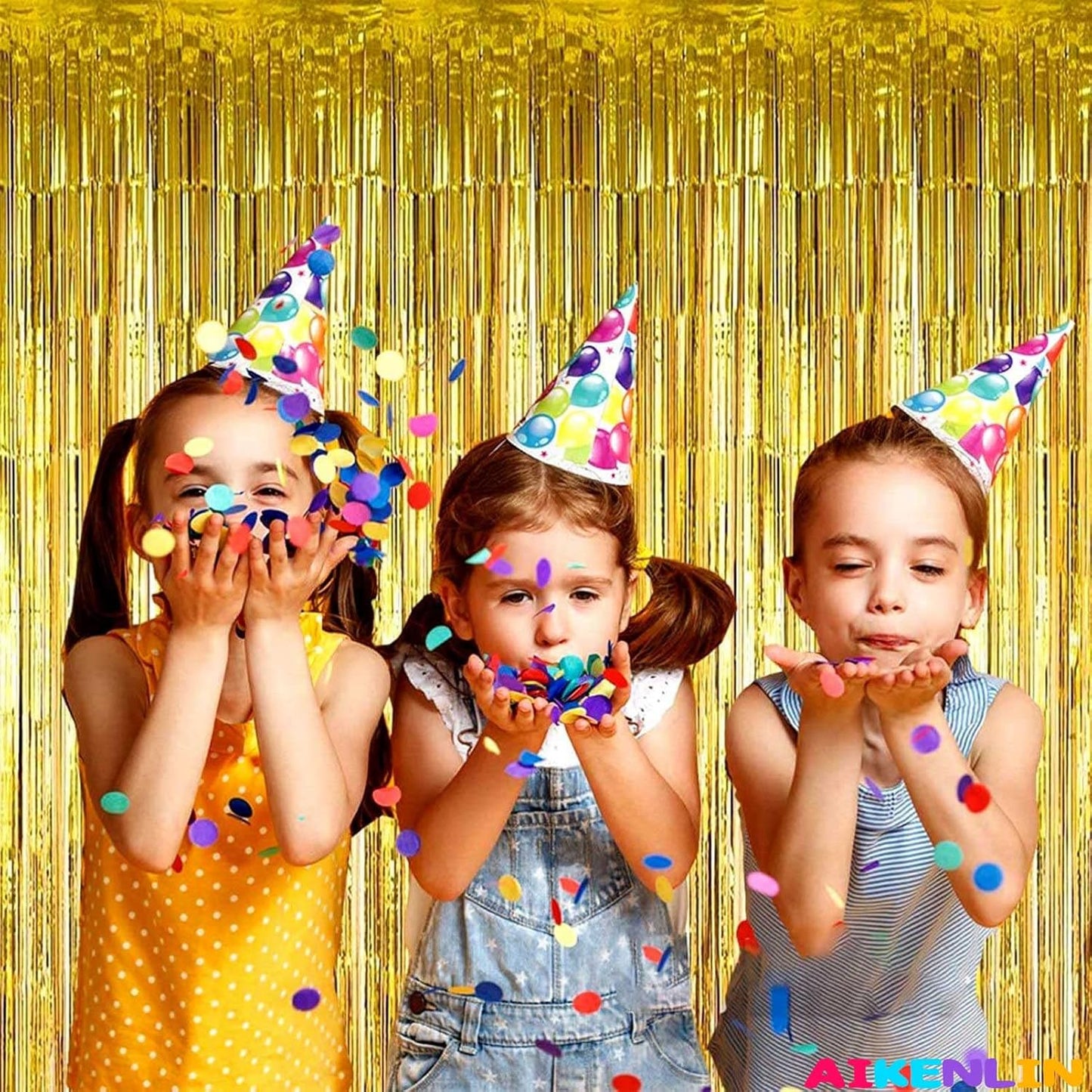 4 Pack Gold Foil Fringe Curtain Backdrop, 3.28Ft x 9.84Ft Metallic Tinsel Foil Fringe Streamers Curtains for Party, Photo Booth Props, Birthday, 2022 Graduation Decoration Supplies