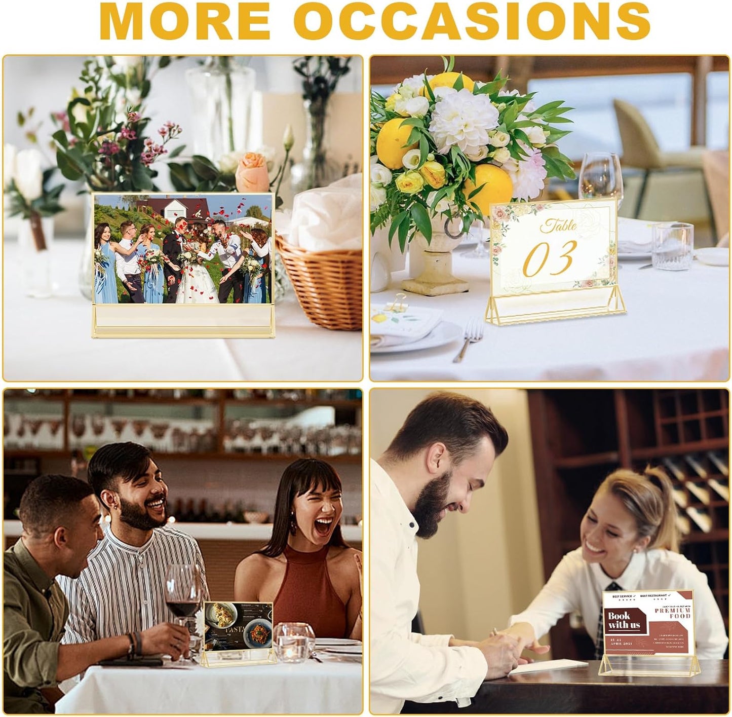 EHWINE 6 Pack Acrylic Sign Holder 4 x 6 Horizontal, Double-Sided Stand up Table Top Sign Holders, Gold Acrylic Picture Frame Menu Flyer Paper Holder Display Stand for Office Business Store Wedding Party