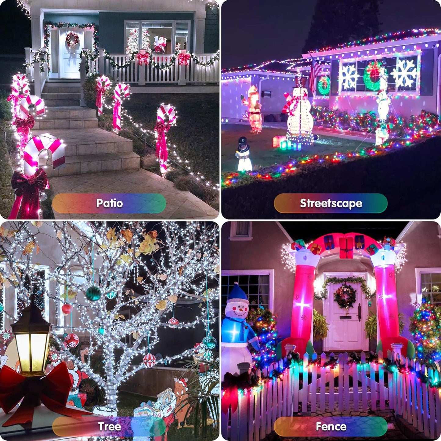 JMEXSUSS 2 Pack White & Multicolor Solar Christmas Lights Outdoor, Each 100 LED 33ft Solar Color Changing Lights Outdoor Waterproof for Christmas Tree Yard Decorations