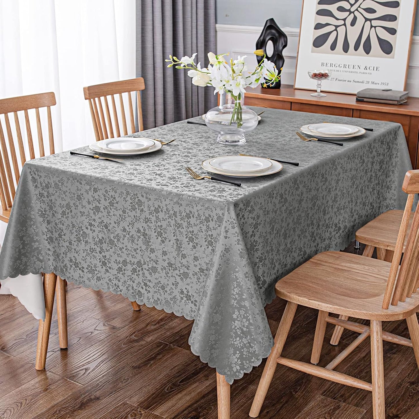 Smiry Rectangle Table Cloth, Waterproof Heavy Duty Vinyl Tablecloths, Wipeable Washable Table Cover for Kitchen and Dining Room (Grey, 54" X 108")