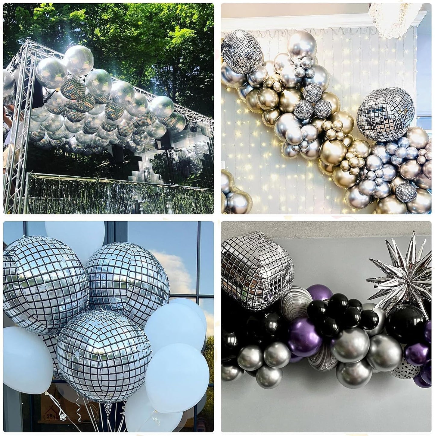 6Pcs Giant 4D Disco Ball Balloons, Sparkle Silver Disco Party Decorations, 22 Inch Round Foil Balloons for NYE 2025 Birthday Party Baby Shower Wedding Decorations