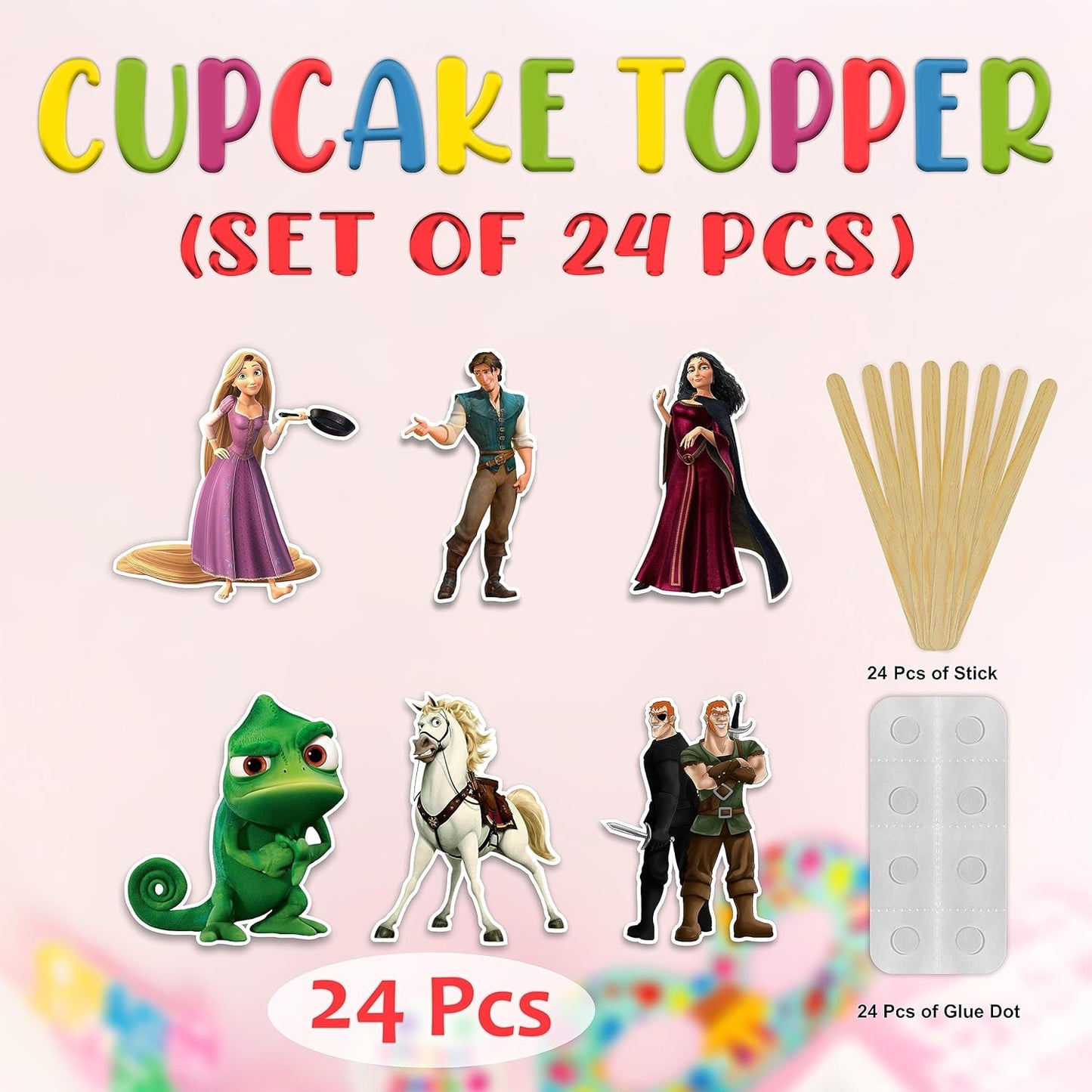 "Rapunzl Cupcake Toppers β Princess Fairy Tale Theme Birthday Party Supplies β Magical Cupcake Decoration Picks for Birthday Parties, Tea Parties, and Fairy Tale Themed Celebrations"
