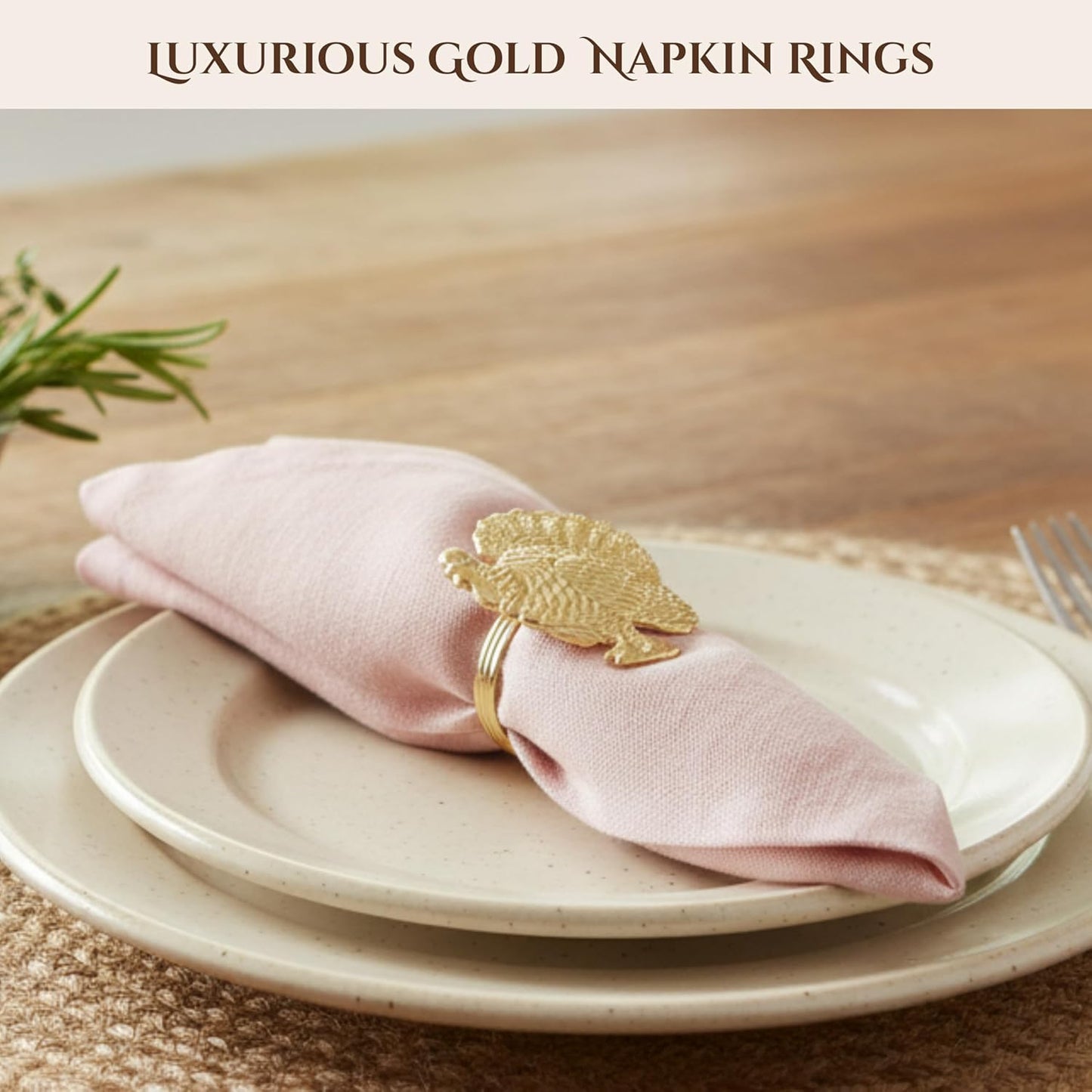 Set of 12 Turkey Napkin Rings for Thanksgiving Table Decor | Premium Metal Dinnerware Holders | Fall Harvest, Christmas & Holiday Banquet Accessories (Gold) - ALPHA Living HOME