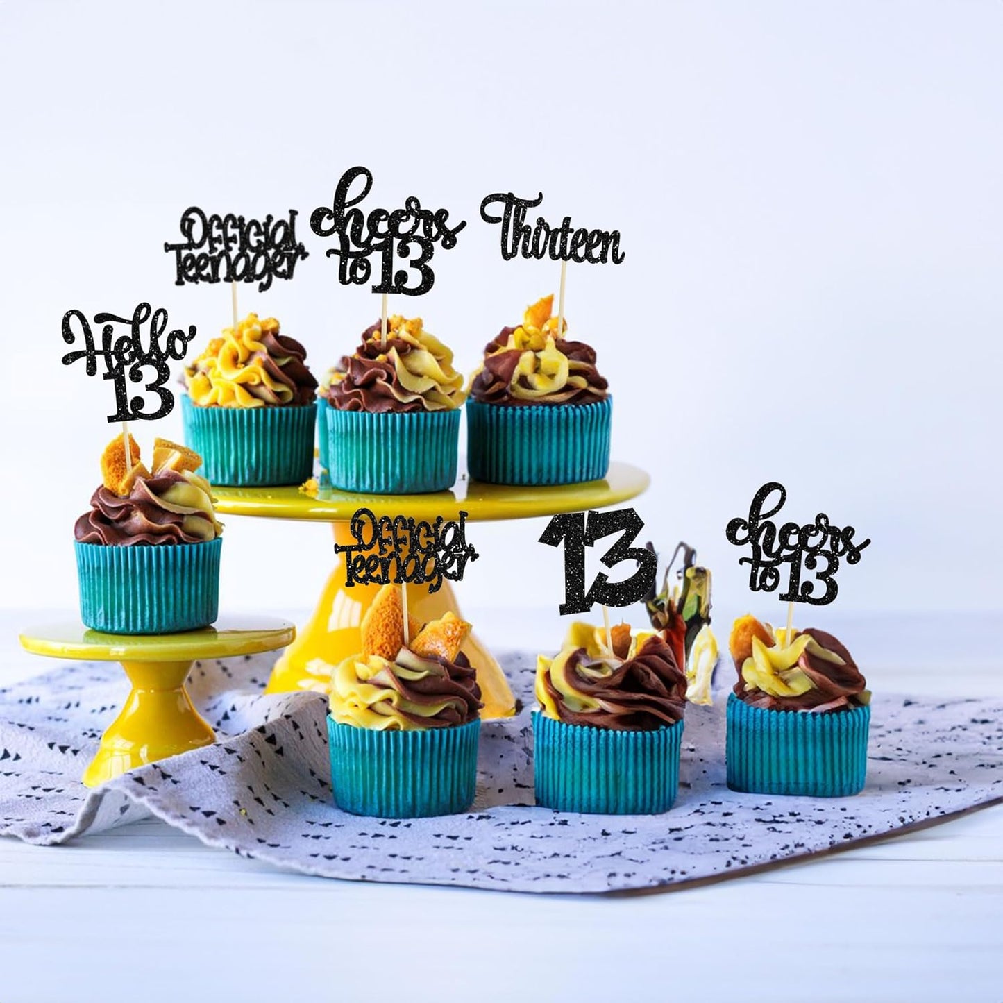 30Pcs 14th Birthday Cupcake Toppers Hello 14 Cupcake Picks Fourteen Cheers to 14 Years Old Cake Decorations for 14th Birthday Anniversary Party Supplies Black Glitter