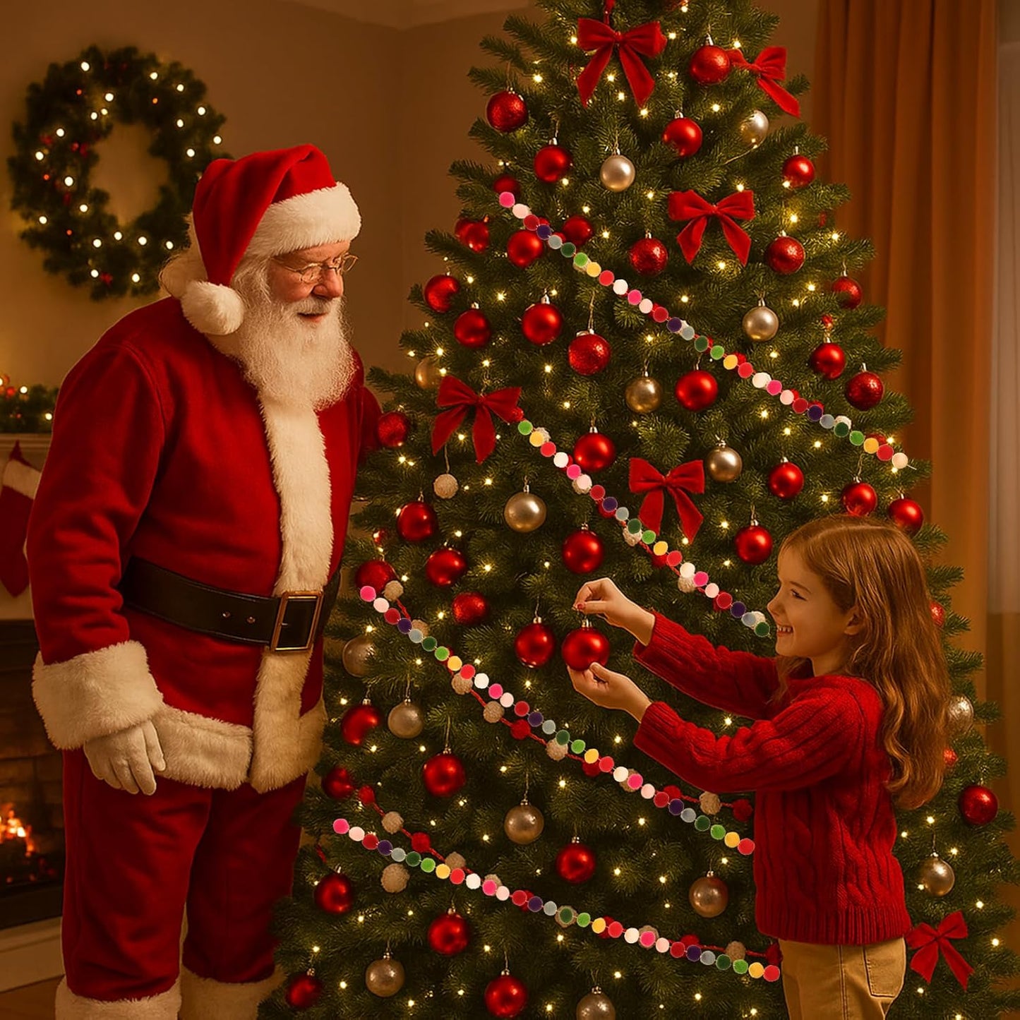 3 Pack Colorful Pom Pom Garland Decorations, Rainbow Colorful Ball Garland 6.5 Feet Long, 24 Balls Each - Rainbow Garlands Hanging Supplies for Party Home Classroom Decor