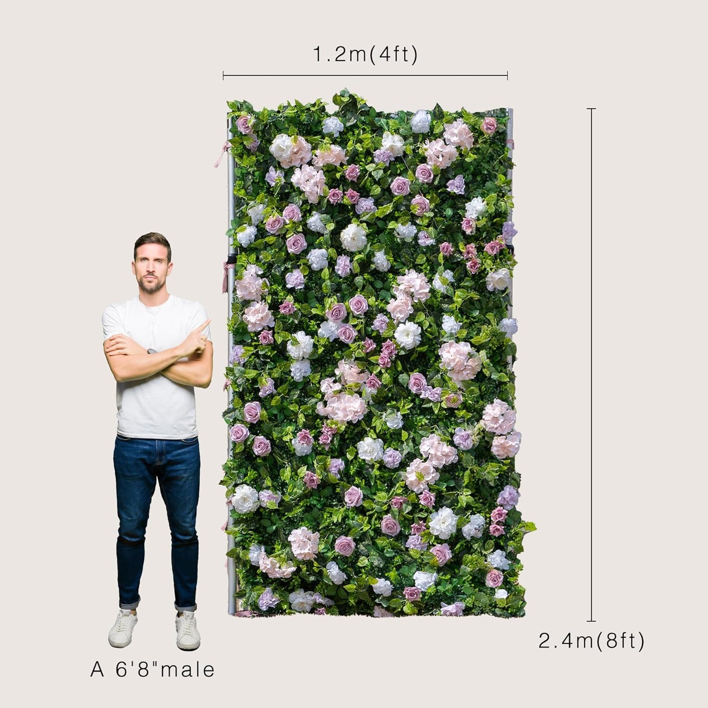 Artificial Luxury Flower Wall Panels, Gorgeous 3D Silk Floral Backdrop for Wedding, Baby Show, Party and Home Decor, Quick Assembly/Storage, Eco & Pet Friendly, 2 pcs, Each Panel 2 * 8 ft.