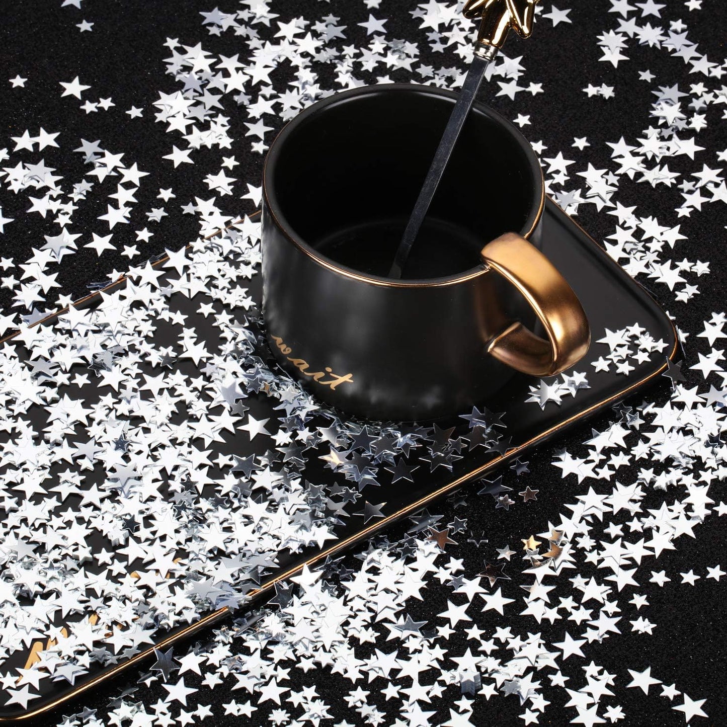 Hestya 60g Star Confetti Glitter Table Confetti Metallic Foil Stars for Party Wedding Festival Decorations(Silver,10mm and 6mm)