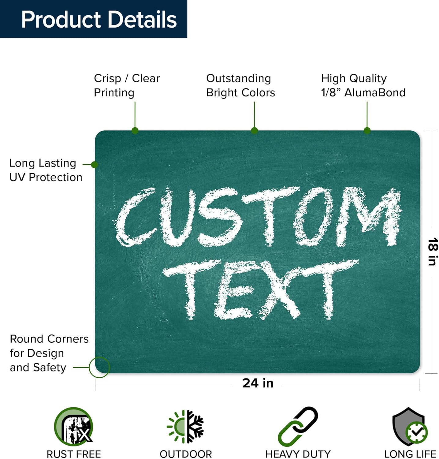 Custom Sign, Custom Street Sign, 11 Font Colors, 13 Font Styles, 4 Hole Options, 22 Sizes, 18x24 Inches, Rust Free DiBound, Fade Resistant, Made in USA by My Sign Center (Chalkboard Green)