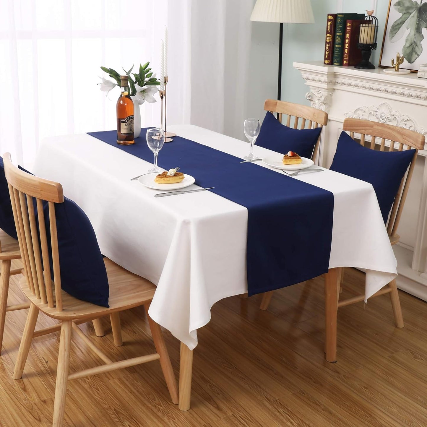DUALIFE Navy Table Runner 72 Inch Soft Color Thick Polyester Decorative Cloth Handcrafted for Indoor/Outdoor Wedding Party Birthday Graduations Hotel Restaurant Banquet Catering Services Event 1 Panel