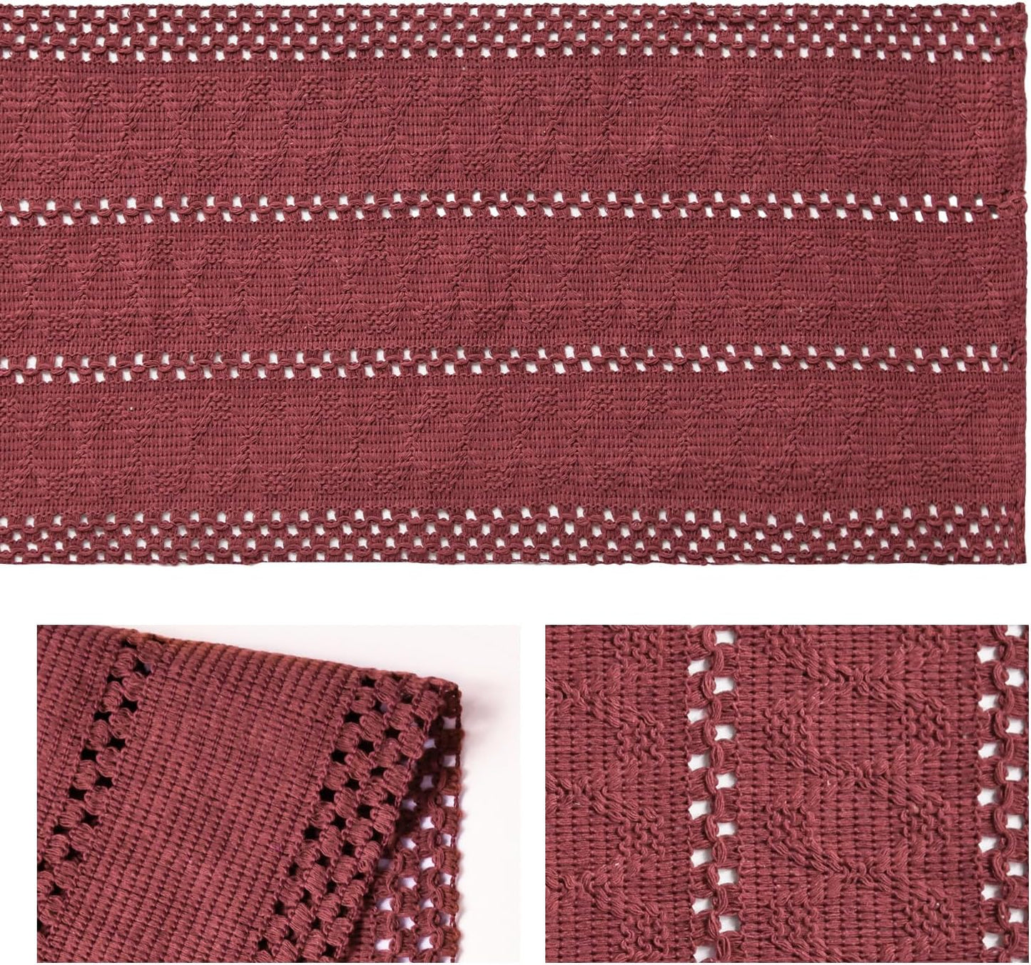 Artoid Mode Red Farmhouse Woven Rustic Hollow Table Runner, Seasonal Holiday Hollow Kitchen Dining Table Decoration for Home Party Decor 12x120 Inch