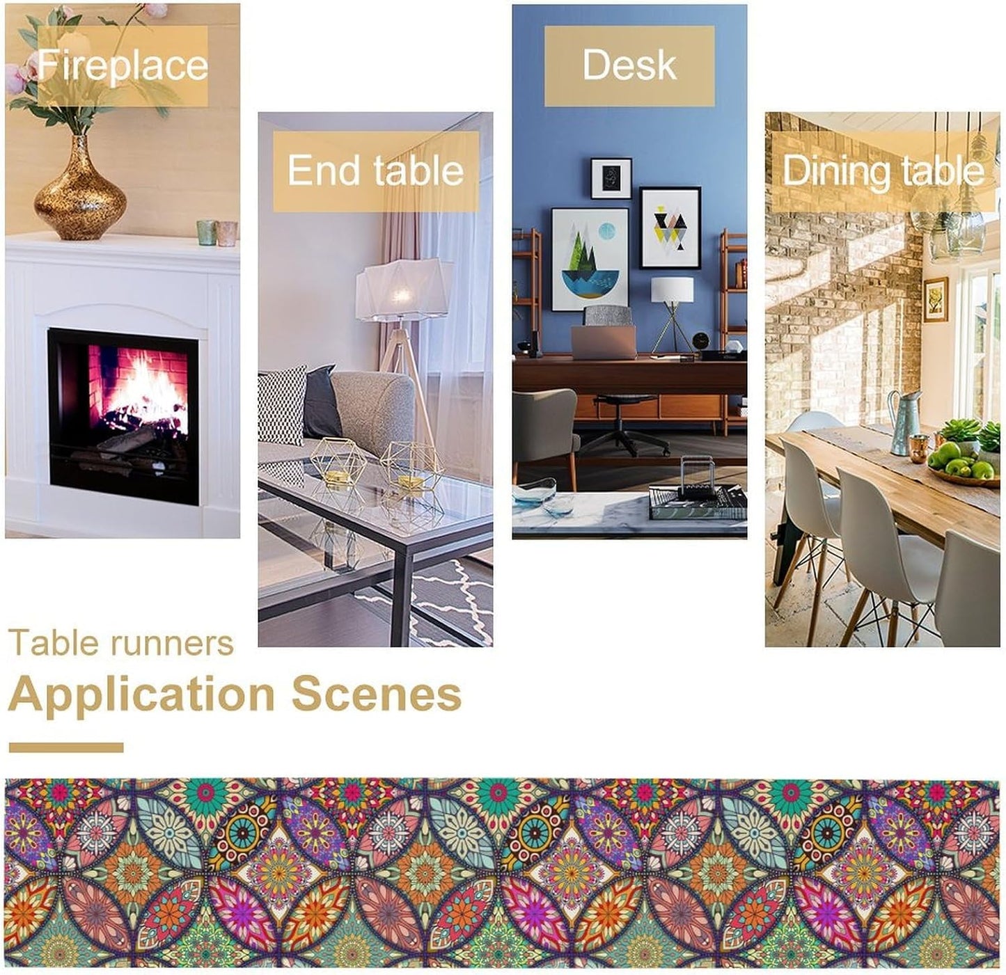 Boho Floral Table Runner,Colorful Flower Retro Bohemian Table Cloth Kitchen Dining Table Home Party Decoration 13x36 Inch