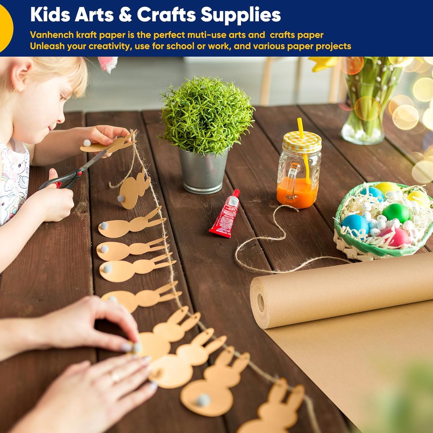 Vanhench Brown Kraft Paper Roll 17.5" x 600" (50') for Gift Wrapping Bulletin Board Paper, Kids Craft Supplies, Art Bouquet Flower Wrapping Paper, Poster Packing Shipping Moving Supplies