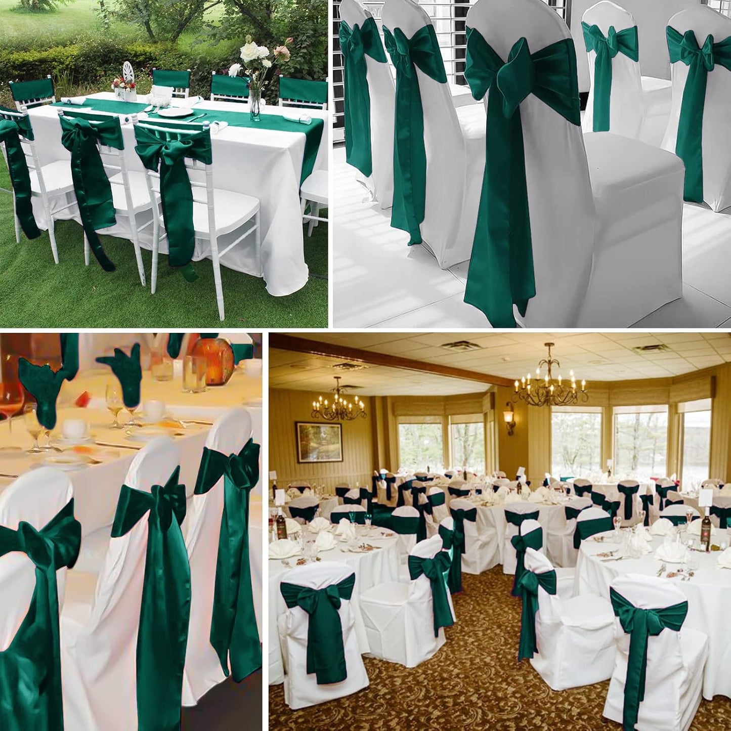 fani 60 PCS Forest Green Satin Chair Sashes Bows Universal Chair Cover for Wedding Reception Restaurant Event Decoration Banquet,Party,Hotel Event Decorations (7 x 108 inch)