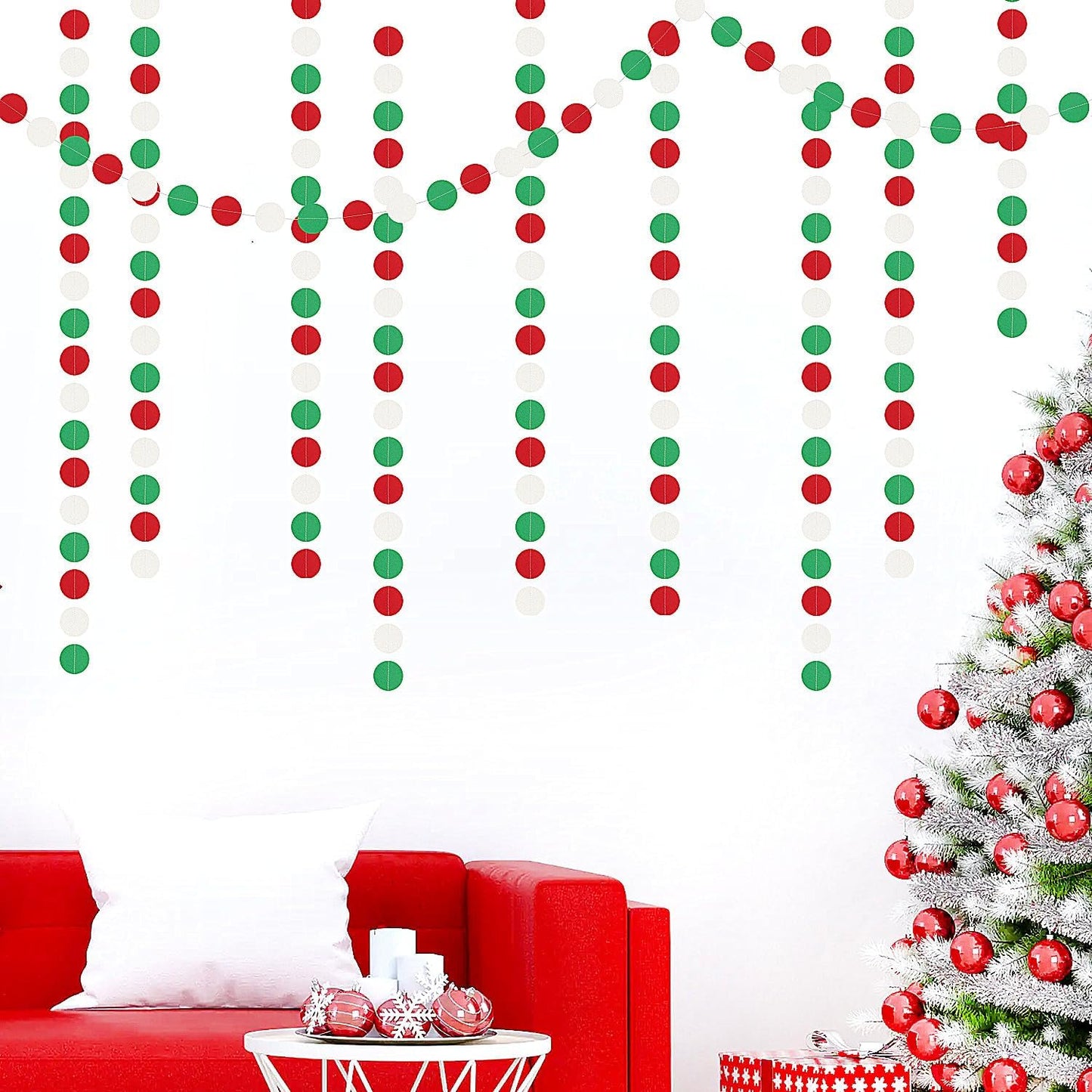 Red-Green White Christmas Party-Decorations Streamers - 52Ft Hanging Mexico Italian Paper Garland Banner,Italy Fiesta Mexican Birthday Wedding Baby Shower Supplies Backdrop Decor Hugtmr