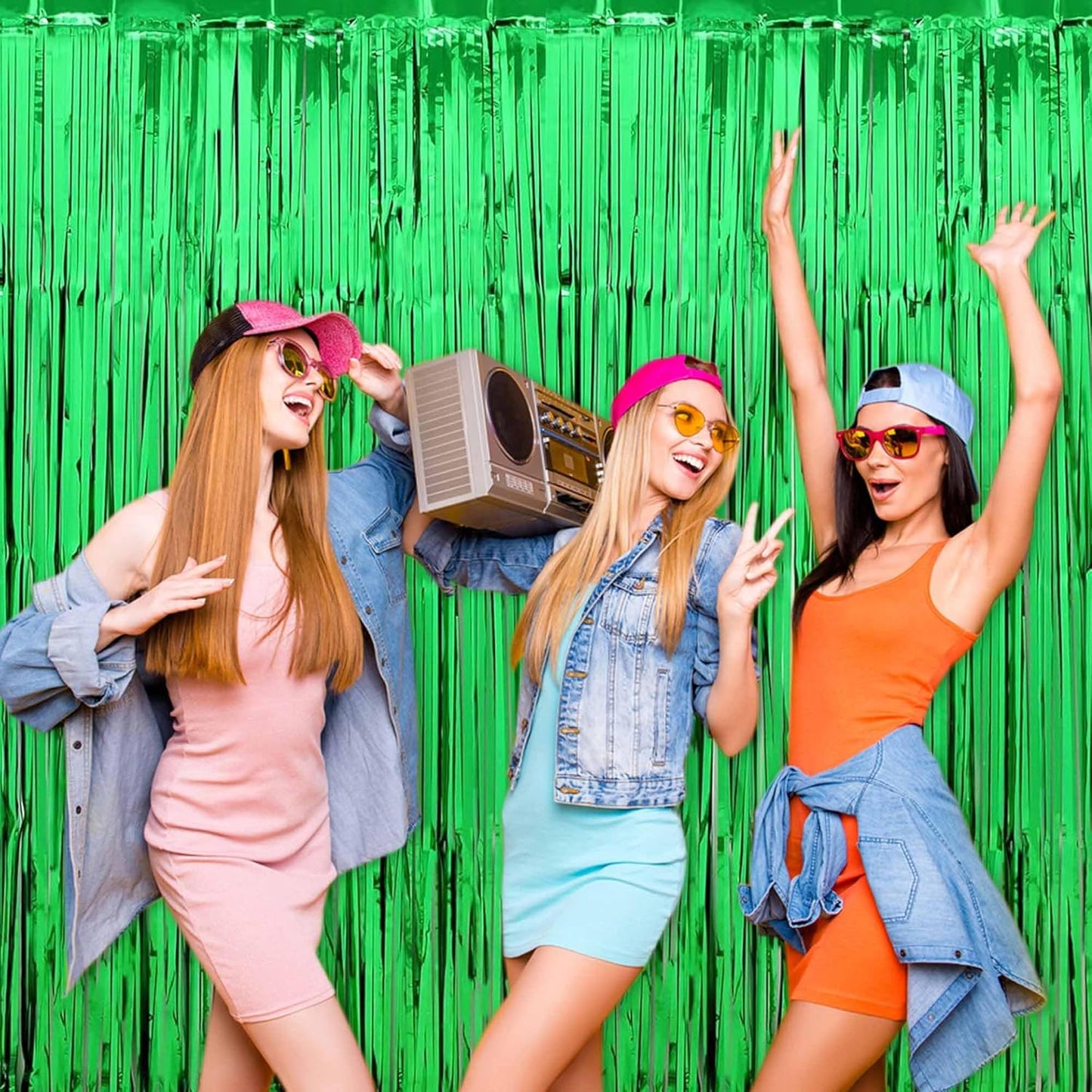 6 Pack Green Foil Fringe Curtains Backdrop, 3.28 x 8.2 Ft Metallic Streamers Tinsel Curtains Background for Photo Booth, Birthday, Weddings, Carnivals, Graduation, Themed Party Decorations