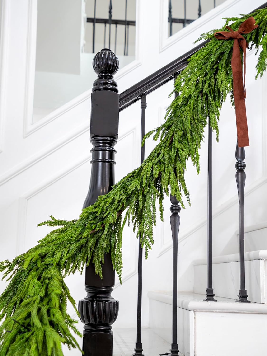 15FT Christmas Garland Real Touch Norfolk Pine Garland Winter Pine Garland for Mantle Stairs Railing Table Fireplace Wall Indoor Outdoor Holiday Xmas Decor Decoration