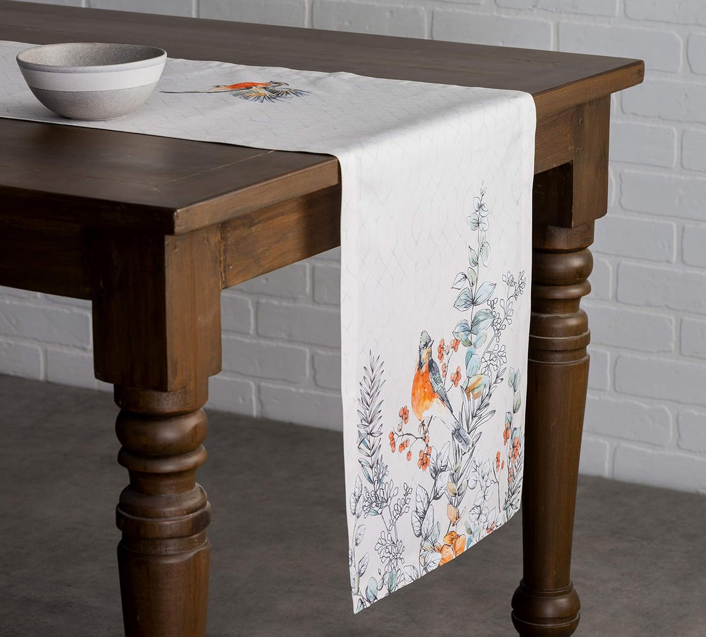 Maison d' Hermine Table Runner 100% Cotton Single Layer Table Runners 60 inches Long for Thanksgiving Christmas Decorations Home Kitchen Dining Party Wedding (Whitish Shabby Chique, 14.5" x 60")