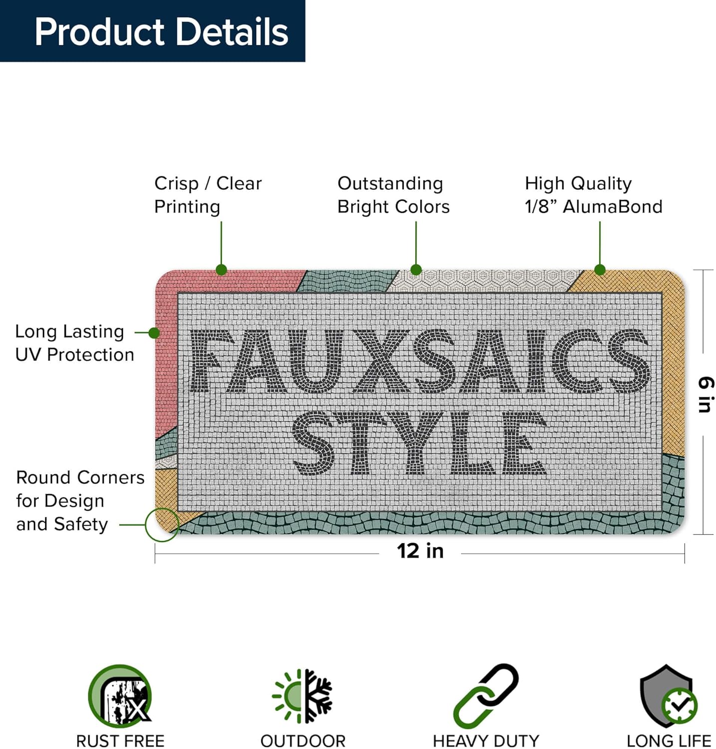 Custom Sign, Custom Street Sign, 11 Font Colors, 13 Font Styles, 4 Hole Options, 22 Sizes, 6x12 Inches, Rust Free DiBound, Fade Resistant, Made in USA by My Sign Center (Fauxsaic 2)