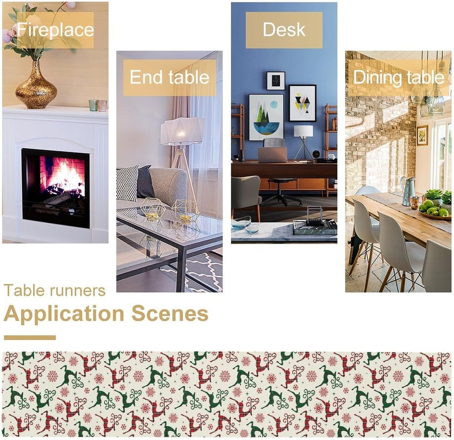 Christmas Table Runner,Christmas Plaid Deer Print Farmhouse Table Cloth Kitchen Dining Table Decoration for Home Party Decor 13x36 Inch