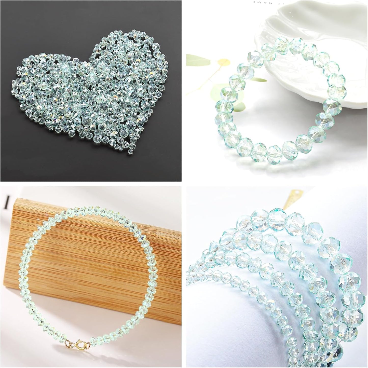 460Pcs 8mm Crystal Glass Beads for Jewelry Making Beads for Bracelets Necklace Pendants Making Supplies(Light Blue Green)