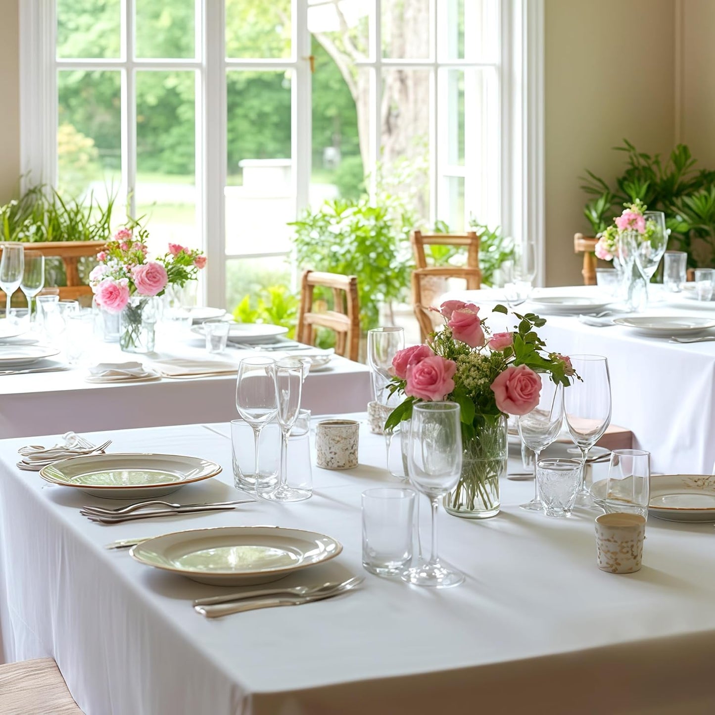 Fitable 10 Pack Rectangle Tablecloths: Stain Resistant Wrinkle Free Fabric Table Clothes, Washable Reusable Polyester Table Covers for Wedding Party Birthday Banquet Reception(White, 70x120 Inch)