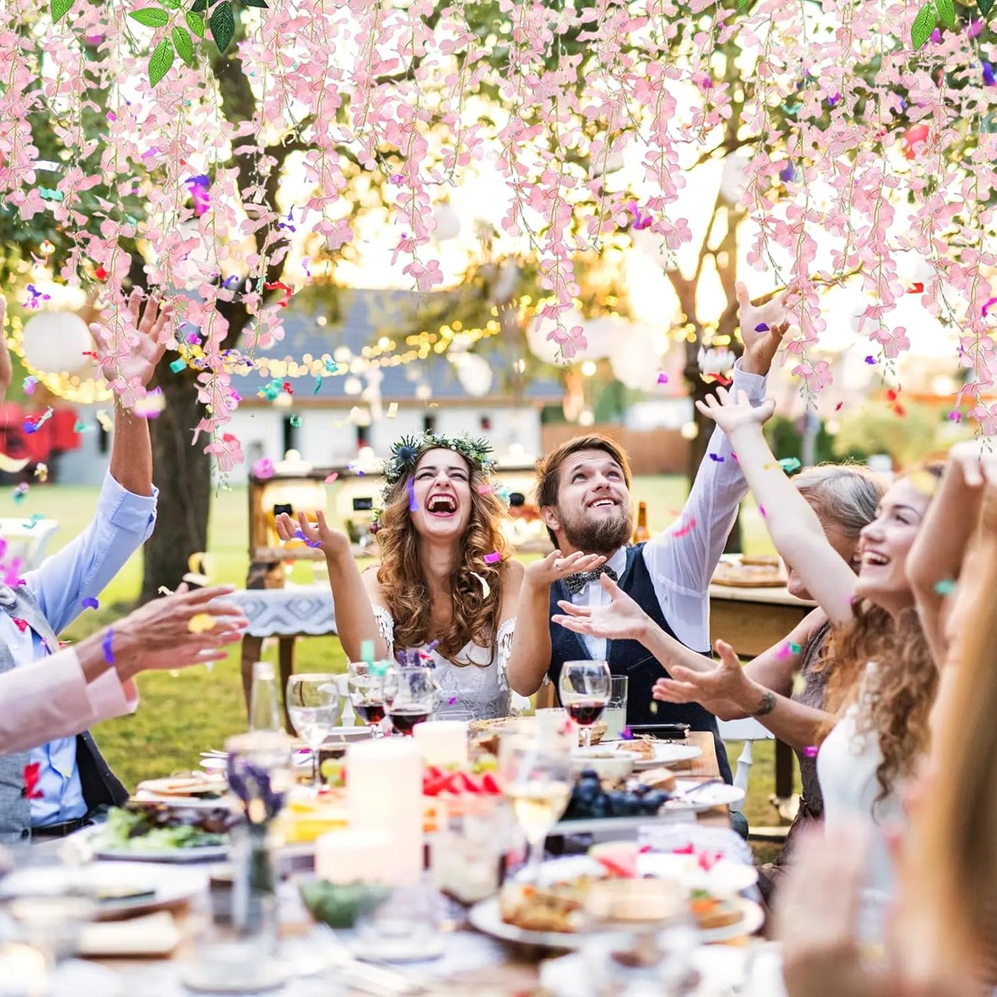 36 Pack Light Pink Wisteria Hanging Flowers, 3.44 Ft Fake Hanging Flowers, Artificial Wisteria Garland Vines for Wedding Room Backdrop Outdoor Patio Garden Decoration