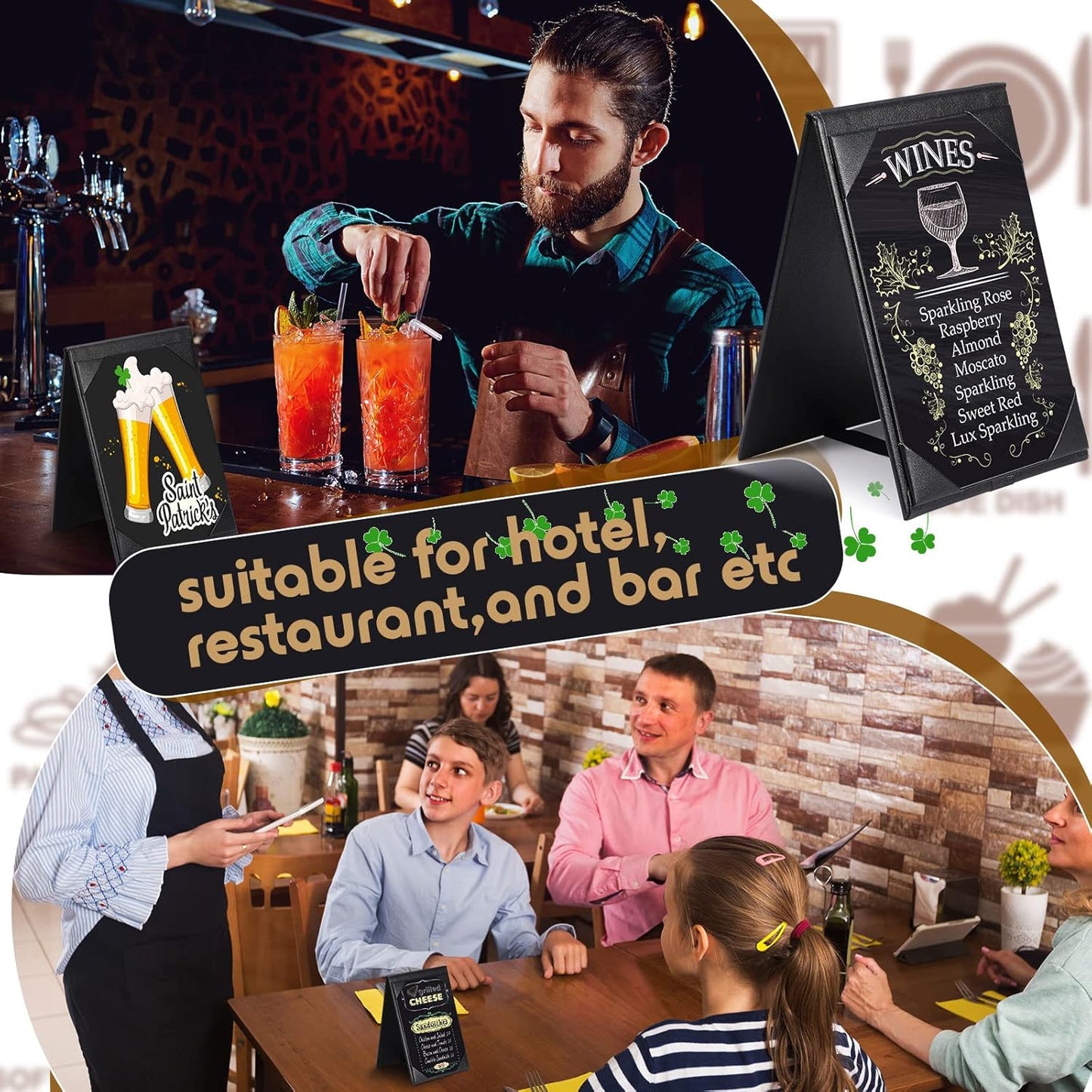 Gerrii Leatherette Table Tents Black PU Leather Menu Covers Bulk Double Sided Frame Sign Holders 2 Side Drink Dessert Menu Folders for Restaurant Coffee Cafe Bar Wedding Supplies(40 Pack,4 x 6 Inch)