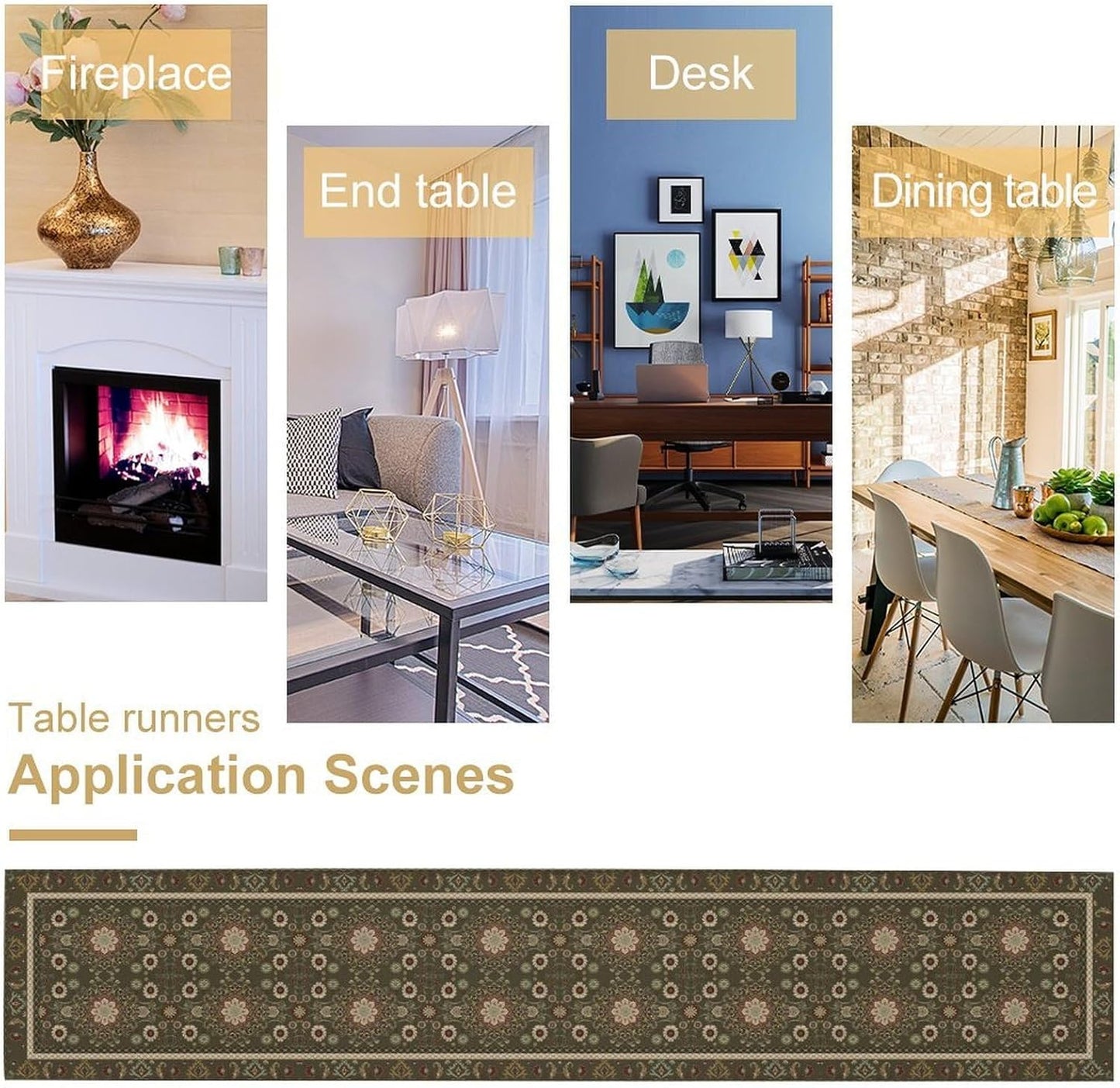 Vintage Boho Floral Table Runner, Rustic Country Farmhouse Brown Bohemia Flower Pattern for Home Kitchen Table Decor Dining Coffee Room Party Decor 13x108in