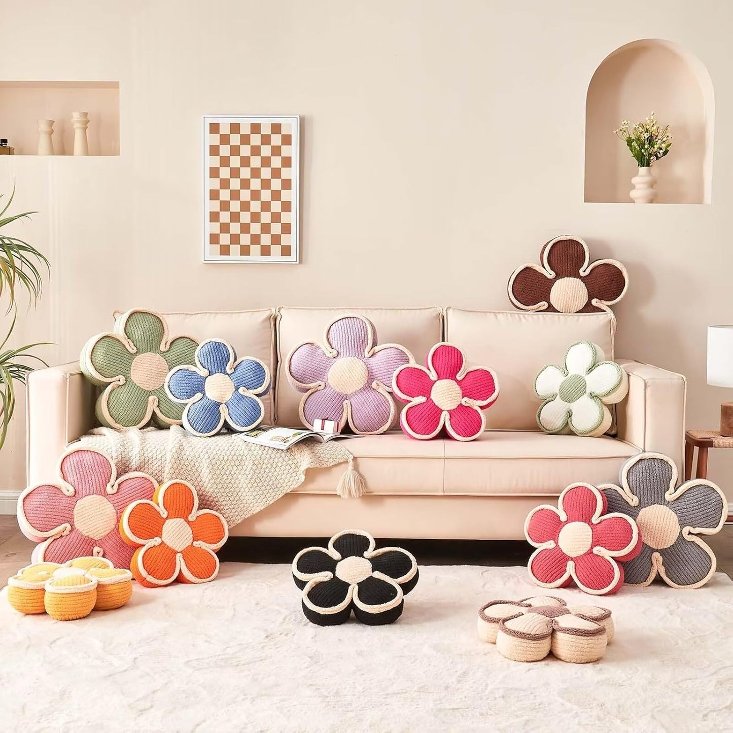 Soft Flower Shaped Floor Cushion, Decorative Throw Pillow, Cute Seating Cushion, Plush Pillow for Sofa Couch Bed (13.7 Inch, Peach Pink)