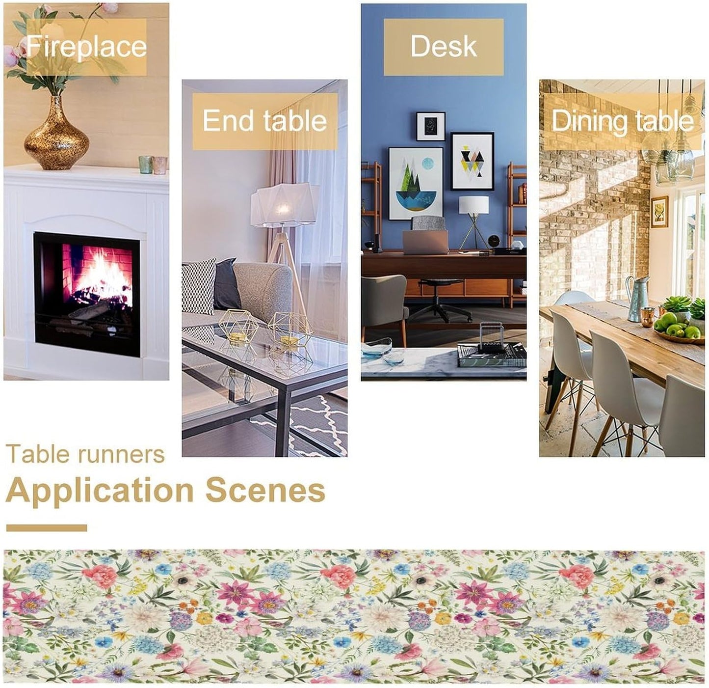 Floral Table Runner Watercolor Peony Rose Flower Kitchen Table Decoration for Indoor and Outdoor Wedding Party 13x60 Inch