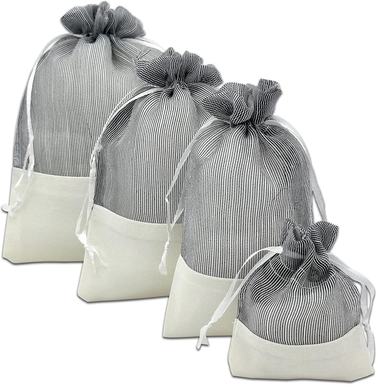 TheDisplayGuys For Your Modern Living 24-Pack Linen & Black Organza Gift Bags with Drawstrings (Medium 5 x 7 1/4) - Party Favors, Samples, Treats Mesh Pouches