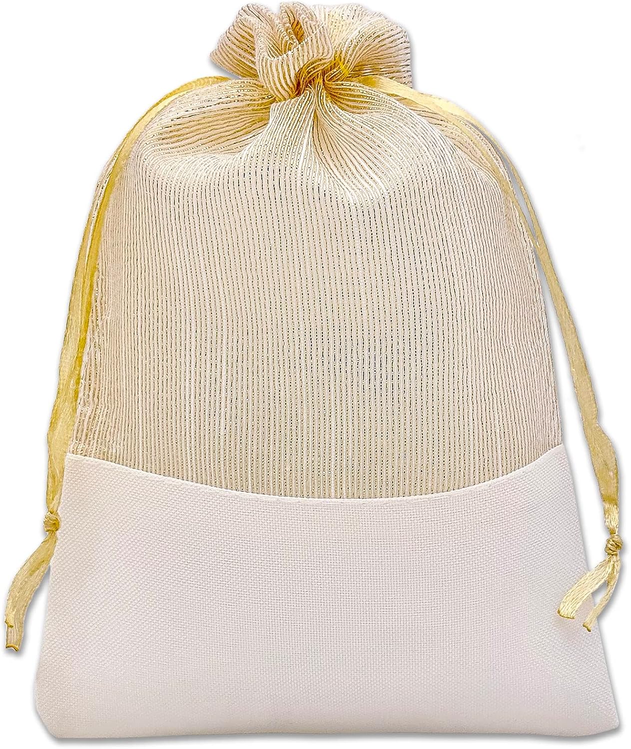 TheDisplayGuys For Your Modern Living 24-Pack Linen & Gold Organza Gift Bags with Drawstrings (Medium 5 x 7 1/4) - Party Favors, Samples, Treats Mesh Pouches