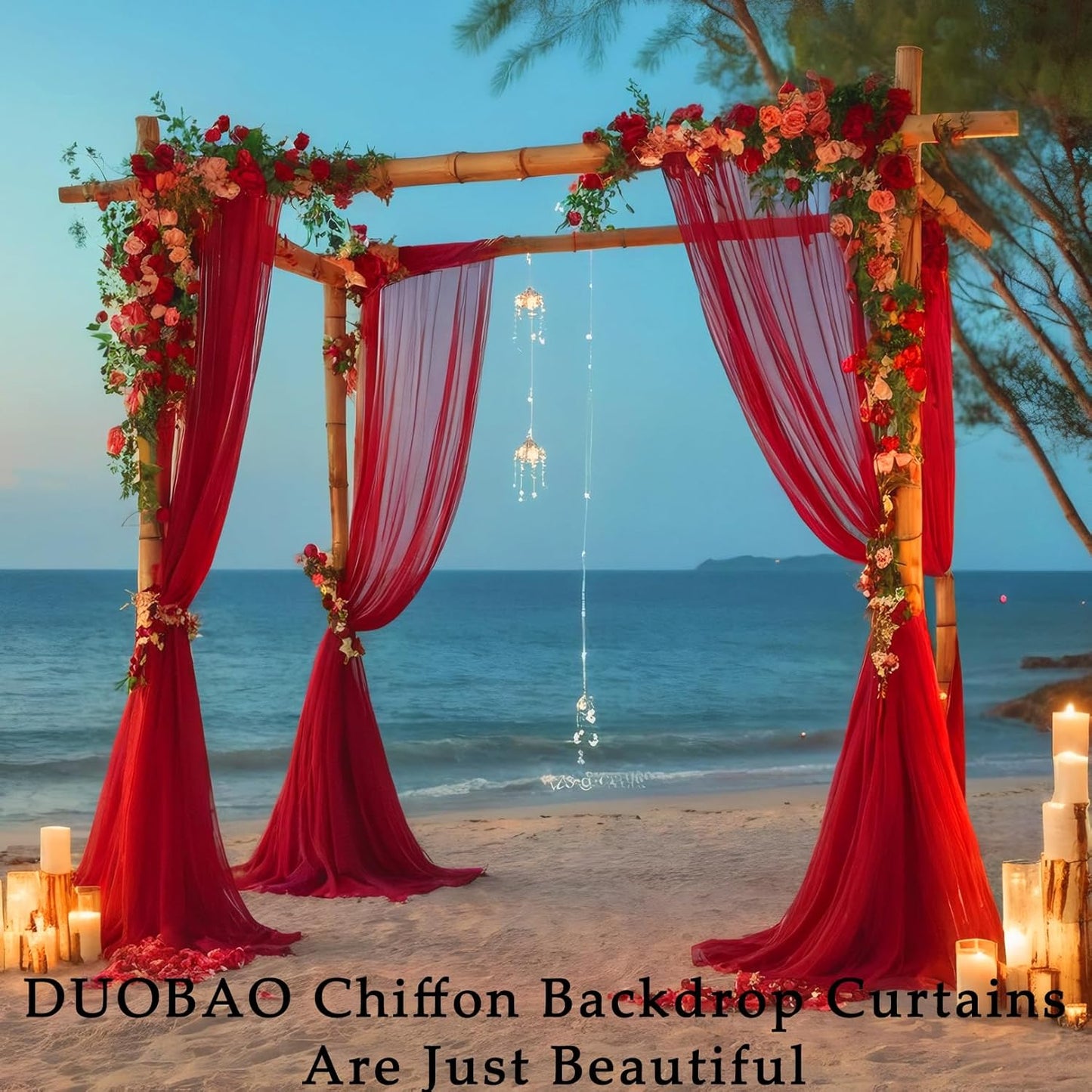 DUOBAO Red Chiffon Backdrop Curtain-2 Panels 29x96-Inch Wedding Backdrops Drapes Beach Curtains for Living Room Voile Window Photography Background for Weddings Ceremony