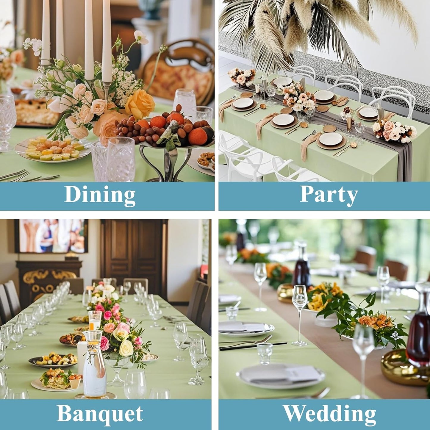 VidaFete Tablecloth 2 Pack 90*132inch Rectangle Table Cloth Polyester, Stain Wrinkle Resistant Polyester Dining Table Cover for Kitchen Dinning Party Wedding Rectangular Buffet Decoration(Sagegreen)