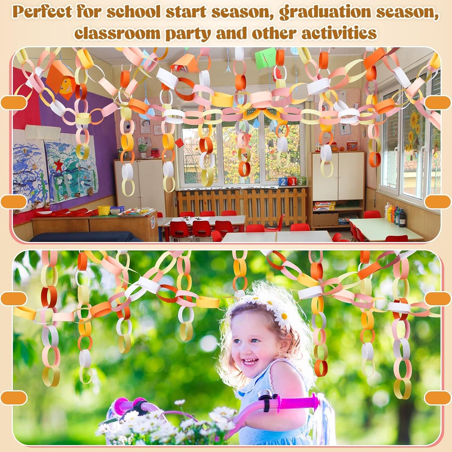 Lincia 600 Sheet Halloween Paper Chain Garland, Construction DIY Crafts Chain Strip for Fall Thanksgiving Party Decor, 1x8 Inch with Double Sided Tape (Groovy)