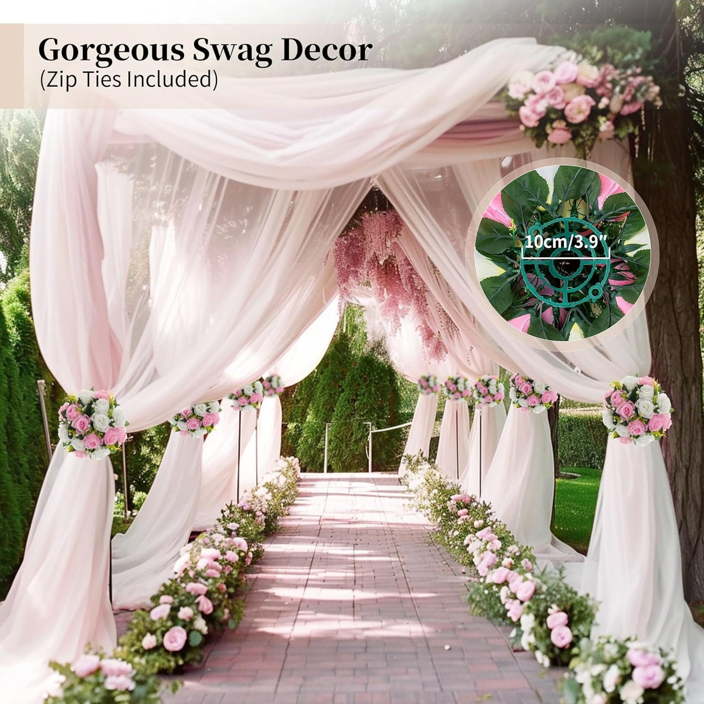 BLOSMON Flower Balls Rose Centerpieces: 6 Pcs 9.5 Inch Pink Fake Flowers Kissing Balls Decor Artificial Wedding Floral Arrangements Silk Flower Bouquet with Base Home Party Room Table DIY Decorations