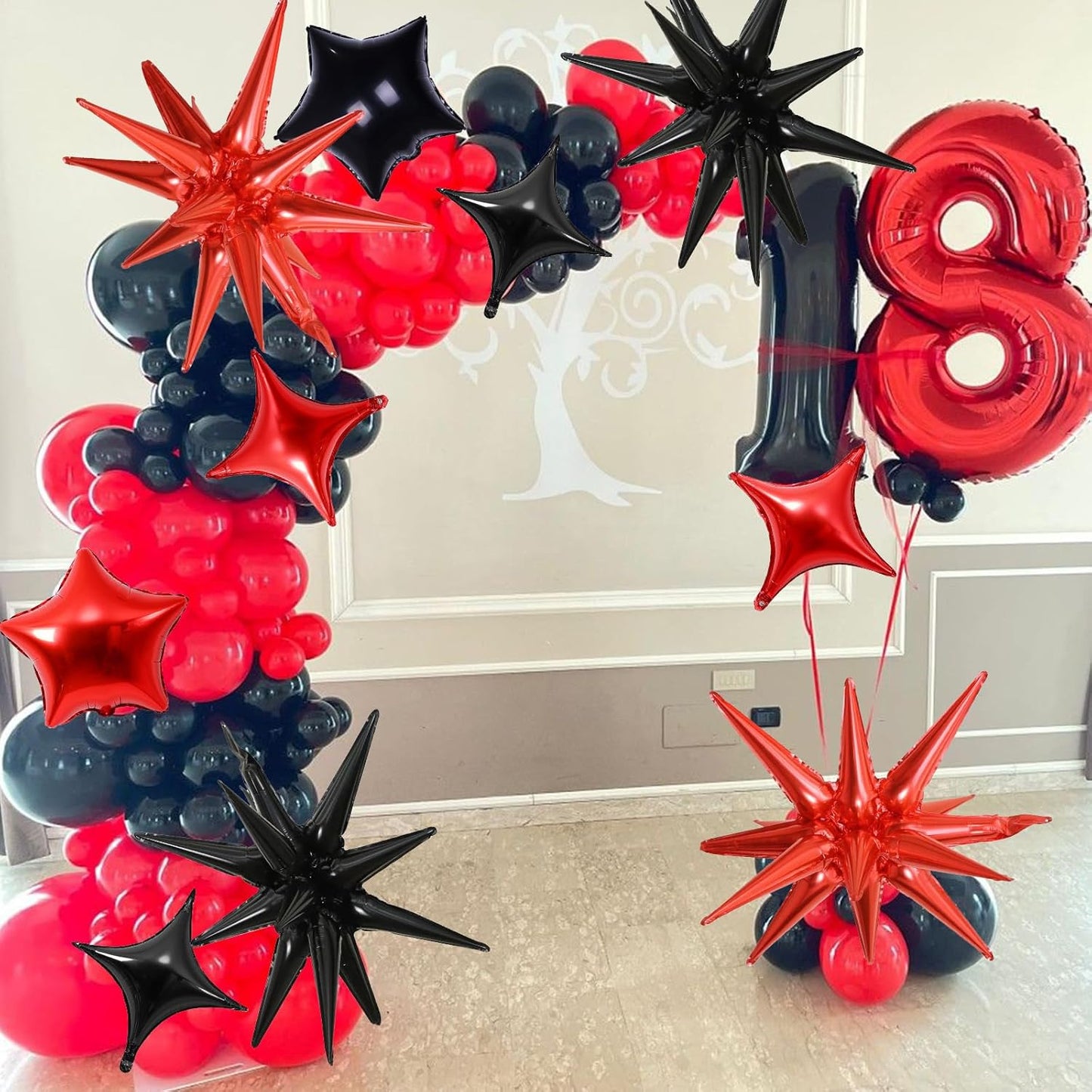 Red and Black Star Balloons, 22in Large Star Balloons Foil 10in 4-Pointed & Pentagram Balloon for Graduation Halloween Vampire Casino Movie Nights Birthday Party Decorations