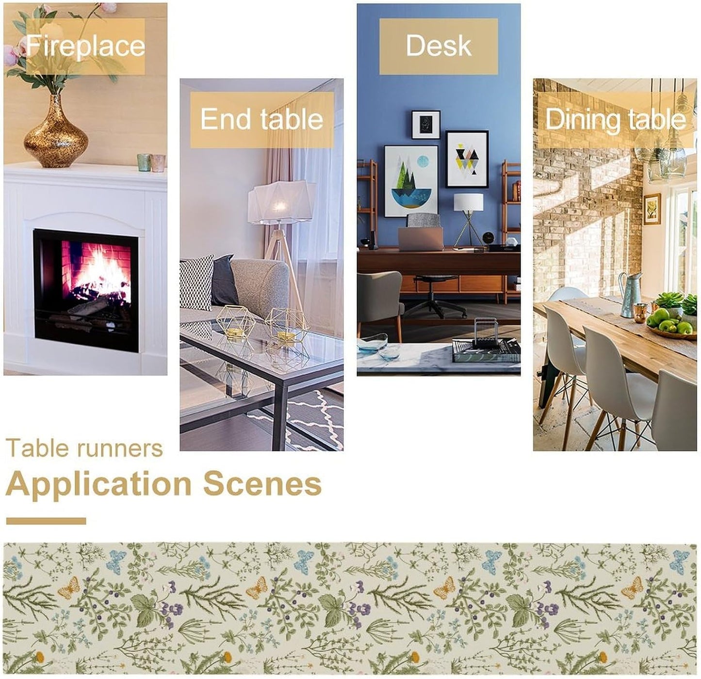 Floral Table Runner,Wildflower Spring Table Runner Seasonal Summer Butterfly Kitchen Dining Table Decoration for Home Party 13x36 Inch