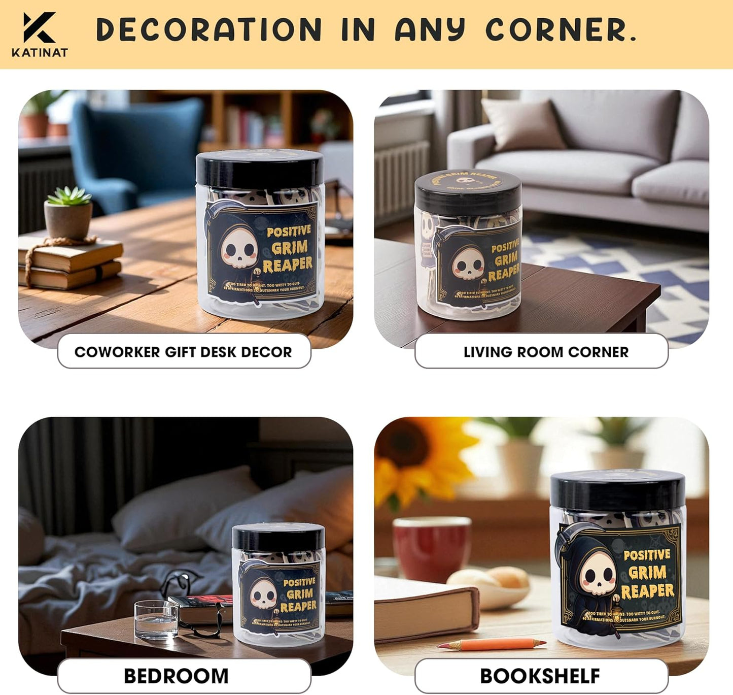 Emotional Support Grim Reaper β Positive Grim Reaper Jar, Dark Humor Spooky Gifts, Halloween Basket Stuffers for Adults Women Men & Funny Halloween Gifts for Adults, Coworkers, Boo Basket Stuffers