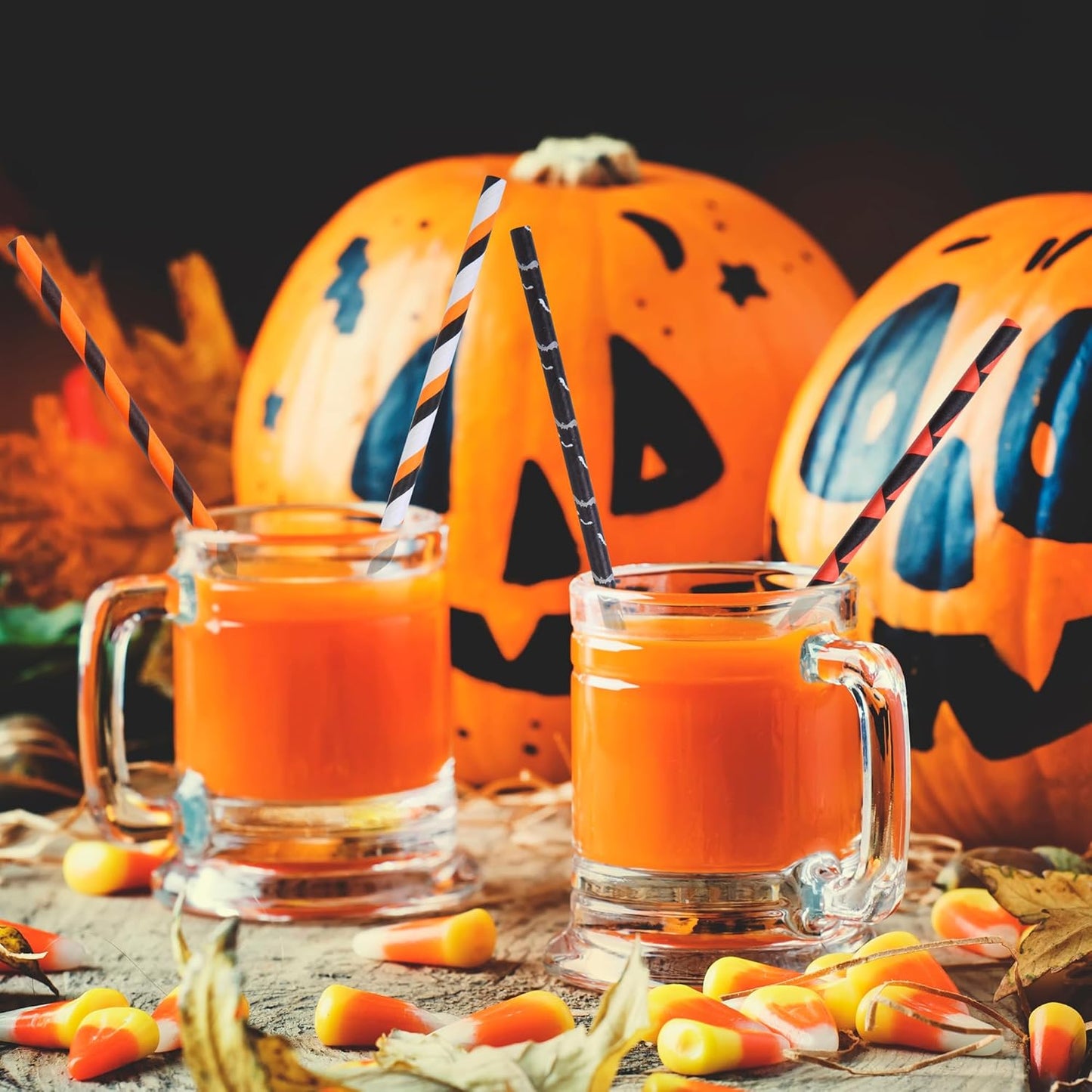 Cooraby 200 Pieces Halloween Paper Straws Biodegradable Drinking Stripe Bicolor Stripe Dot Straw Mix for Wedding Supplies and Party Favors, 8 Styles (Black and Orange)