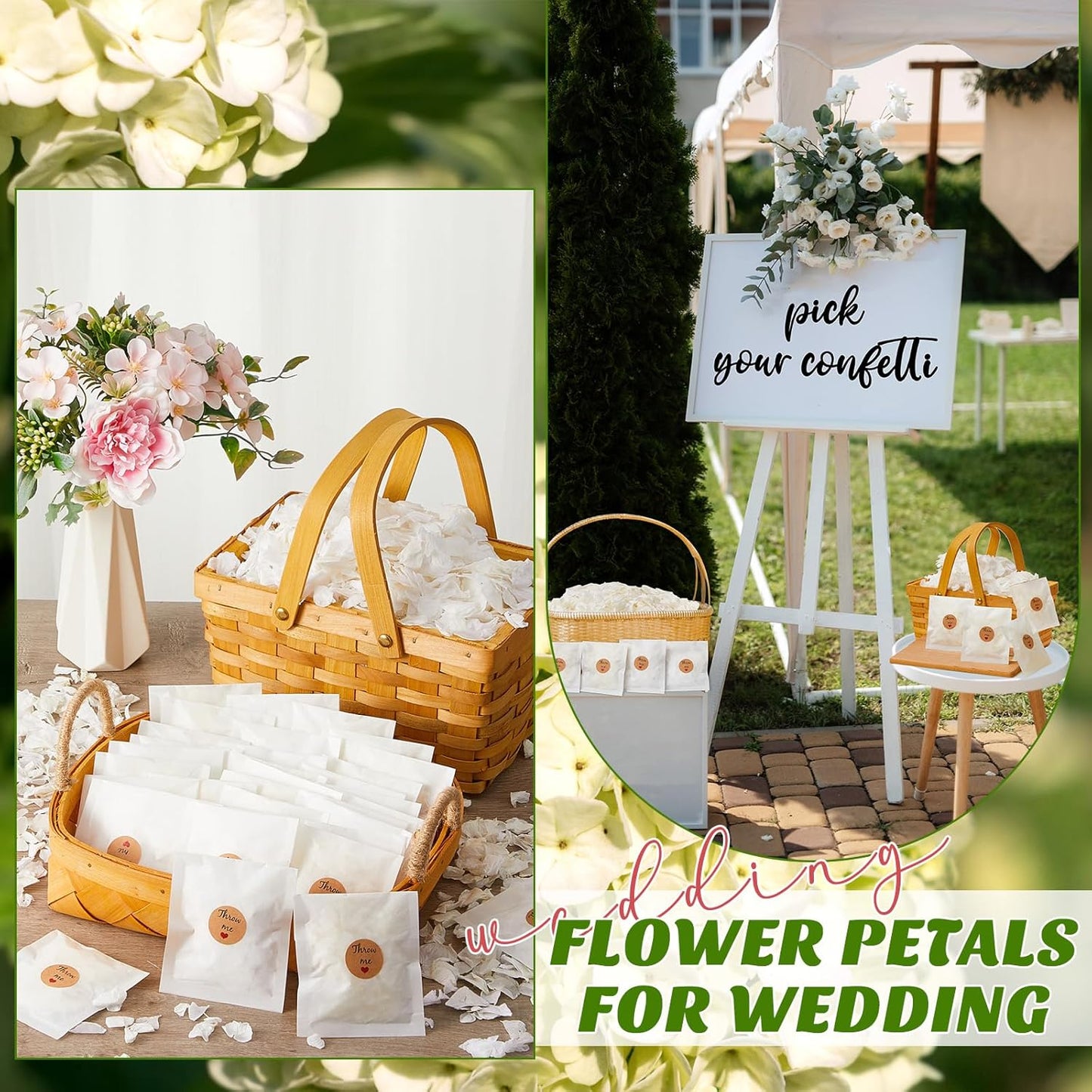 Wavwavw Biodegradable Confetti, Dried Hydrangea Flower Petals with Throw Me Stickers Wedding Confetti Biodegradable Flower Petals for Wedding Ideas Valentines Day Decor (White,55 Pcs)