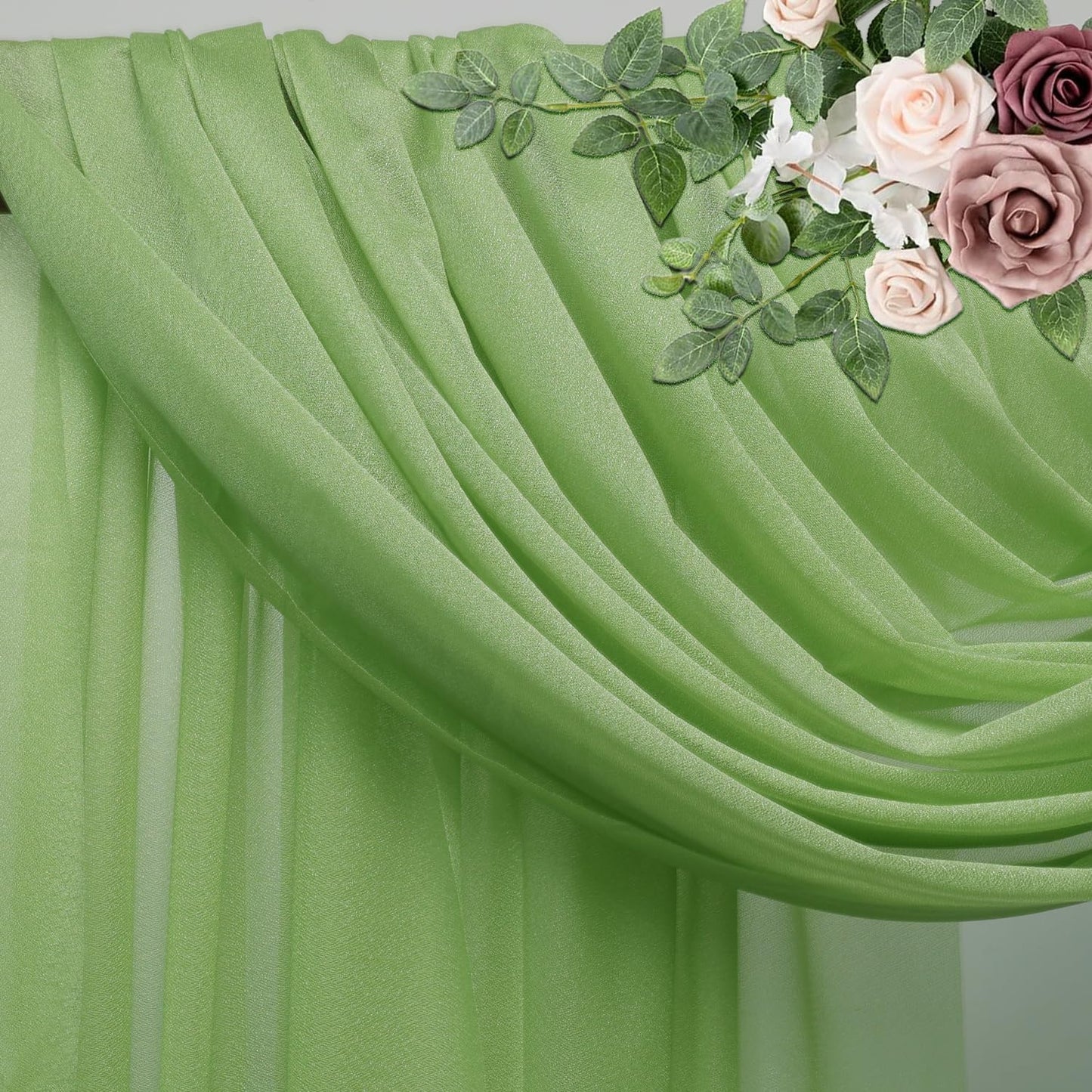 Wedding Arch Draping Fabric 2 Panels 28.7" x 20FT Sage Green Sheer Chiffon Backdrop Drapes for Wedding Ceremony Birthday Party Bridal Shower Outdoor Decoration