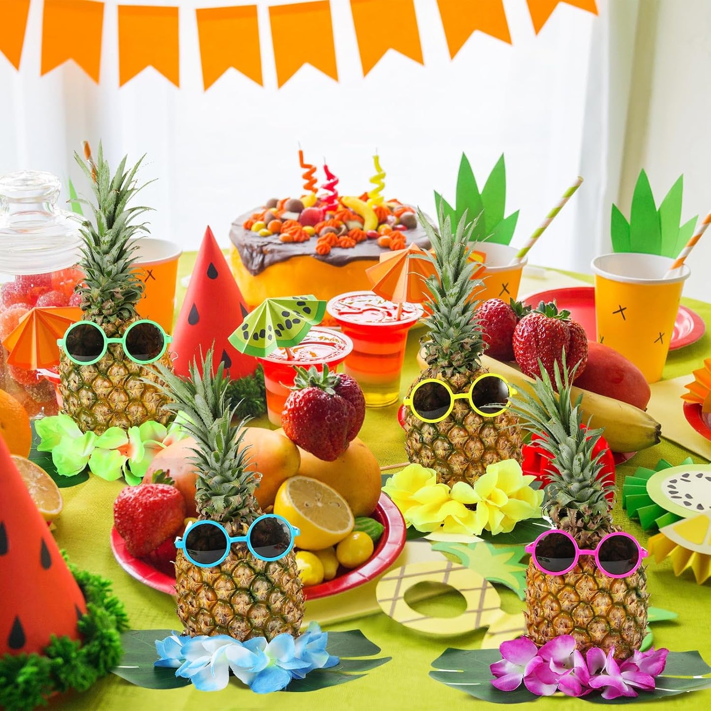 6 Sets Hawaiian Table Centerpieces Pineapple Luau Party Table Decorations Tropical Decor for Beach Summer Party