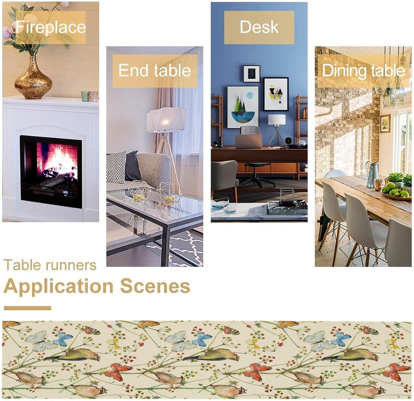 Brown Bird Floral Table Runner Spring Flower Kitchen Table Decoration Suitable for Family Dinner Decoration 13x120 Inch