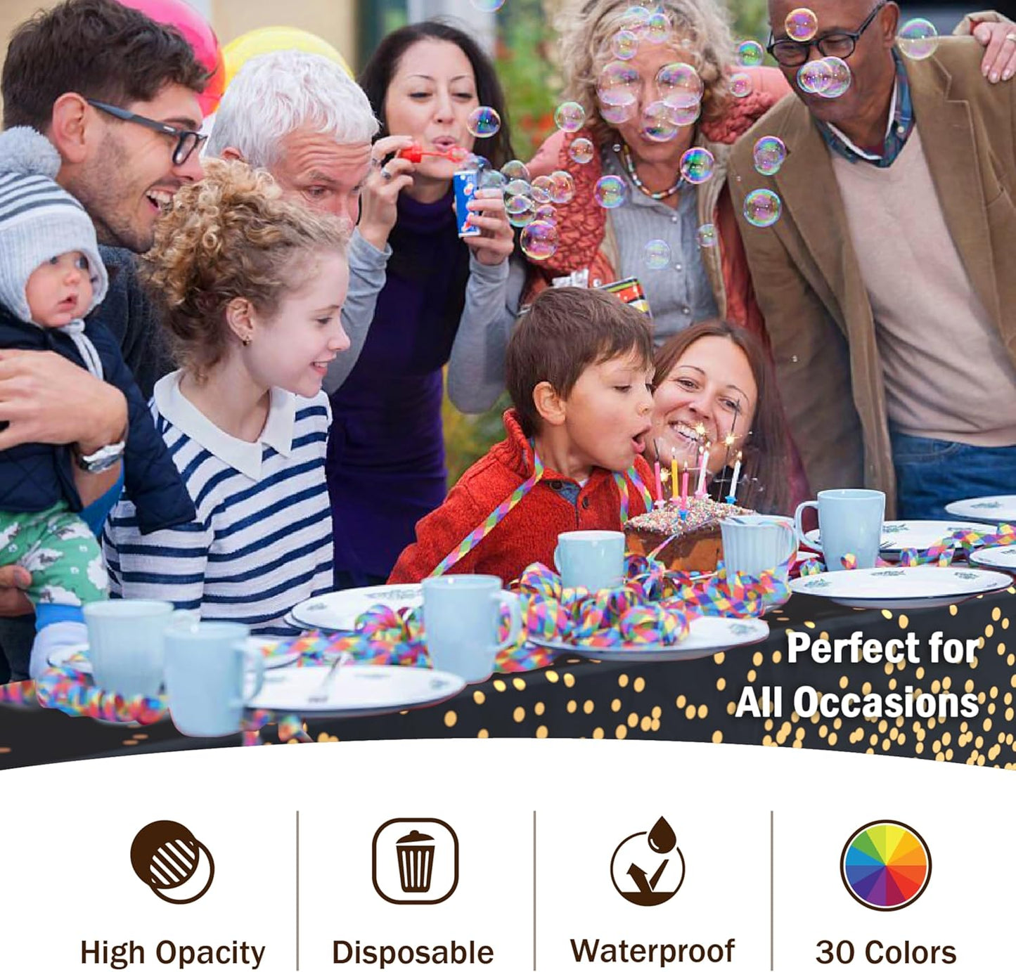 Party Solids White and Gold Tablecloth Pack Of 12 New Years Plastic Tablecloth Black and Gold Dot 54 Inch X 108 Inch Rectangle Table Cover Black and Gold Party Decorations