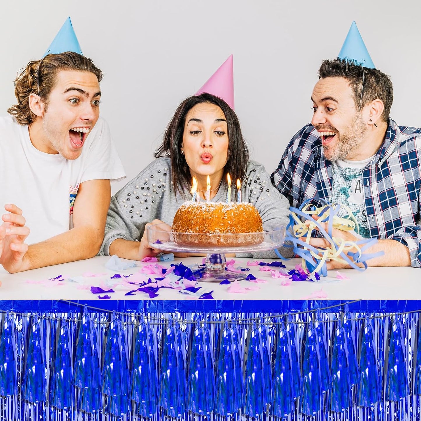 8P Blue Foil Fringe Metallic Tassel Streamers Banner Tassel Garland for Parade Floats, Bachelorette, Wedding, Birthday, Halloween, Christmas, Bridal/Baby Shower Party Decorations