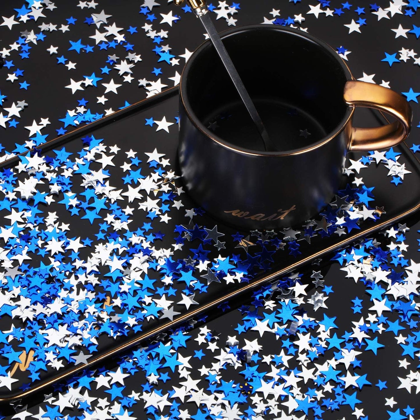 Hestya 60g Star Confetti Glitter Table Confetti Metallic Foil Stars for Party Wedding Festival Decorations(Blue Silver,10mm and 6mm)