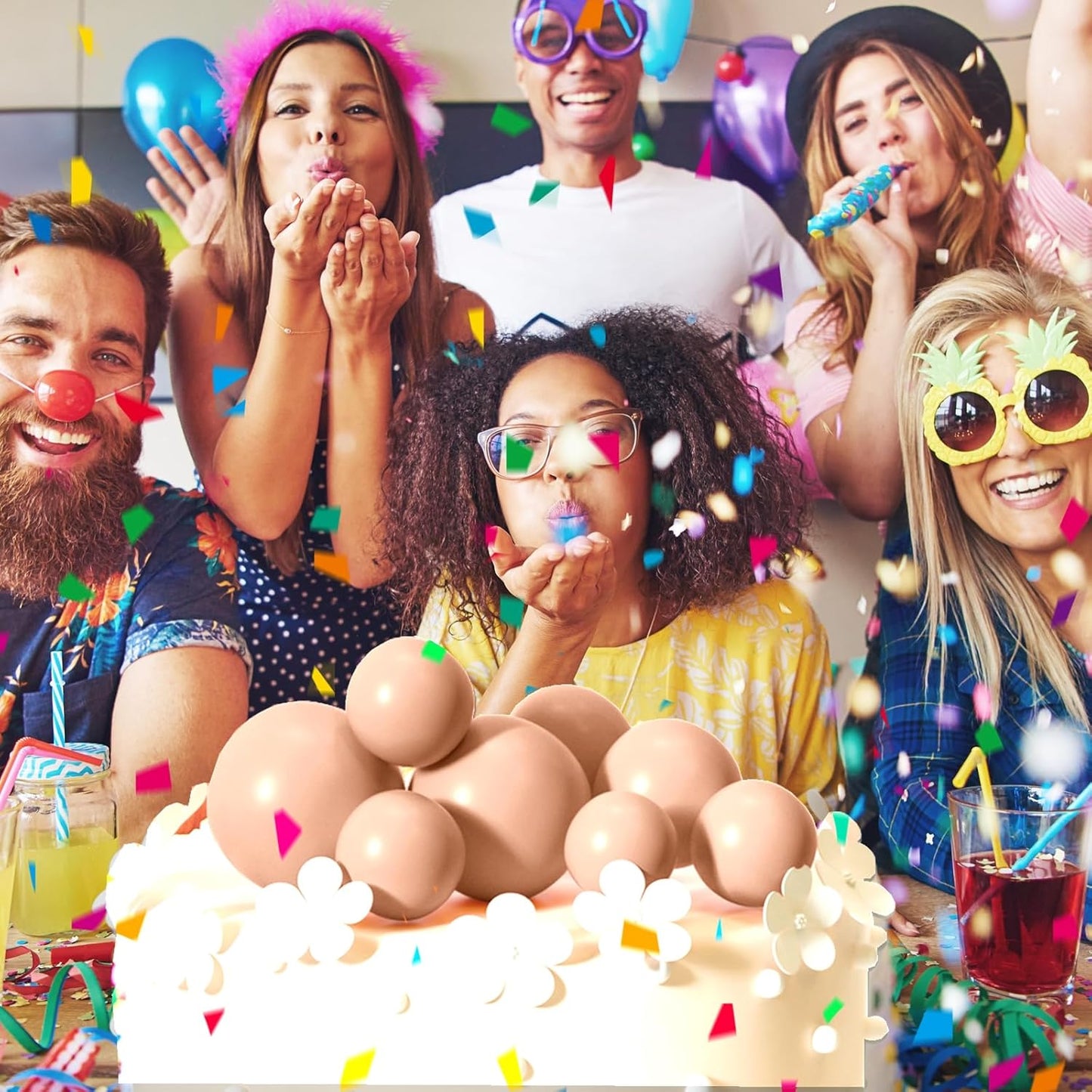 ASTARON 20 Pcs Ball Cake Topper Decorations Mini Balloons Cake Topper Sticks Light Brown Balls Cake Picks Cake Topper Balls Cake Decorations for Wedding Birthday Cake Decorations